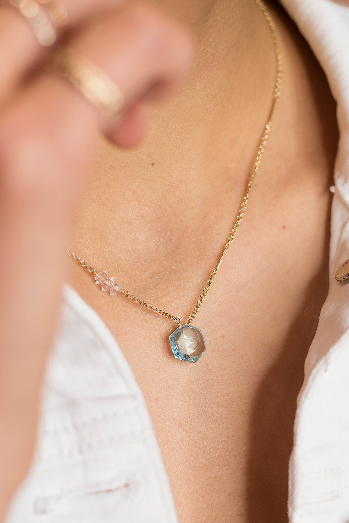 Blue Topaz and Herkimer Necklace
