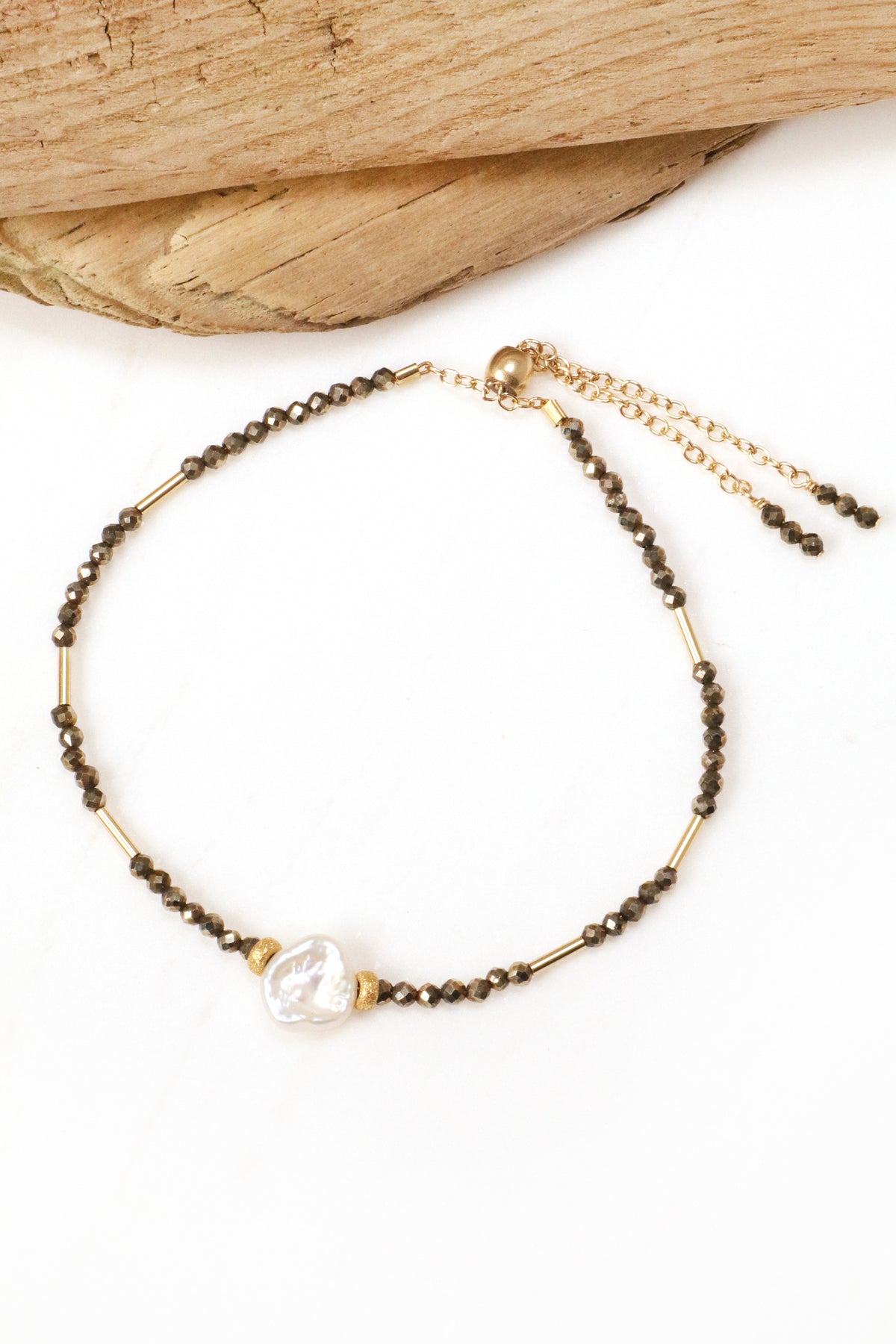 Pyrite Pearl Gold Bracelet