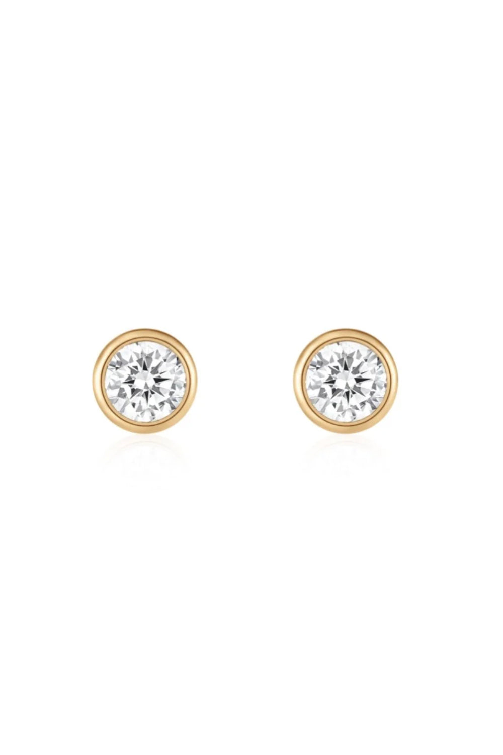 Pair of round lab-grown diamond threaded flat back studs in a polished yellow gold bezel