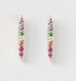Rainbow gemstone sunbeam stud earrings in 14k yellow gold by Celine Daoust.