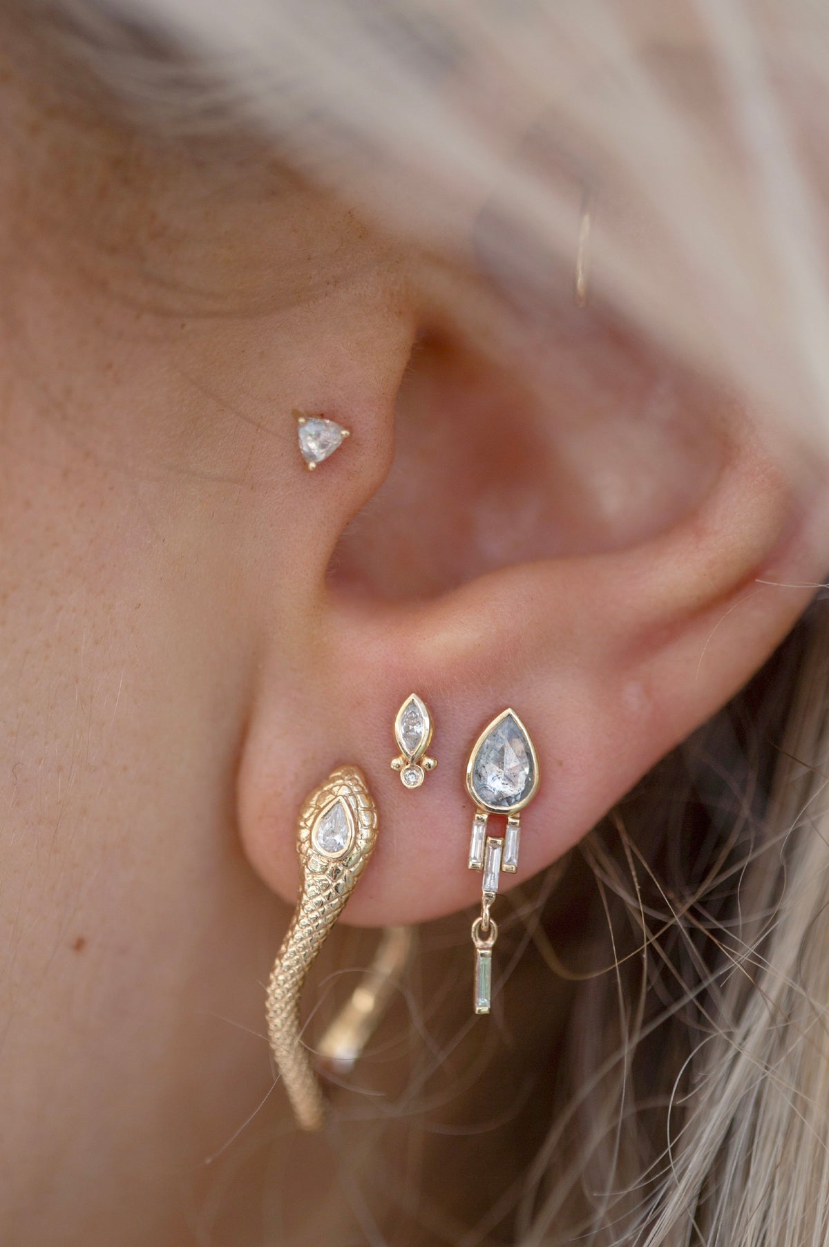 Diamond marquise flatback stud in 14k yellow gold by Celine Daoust.
