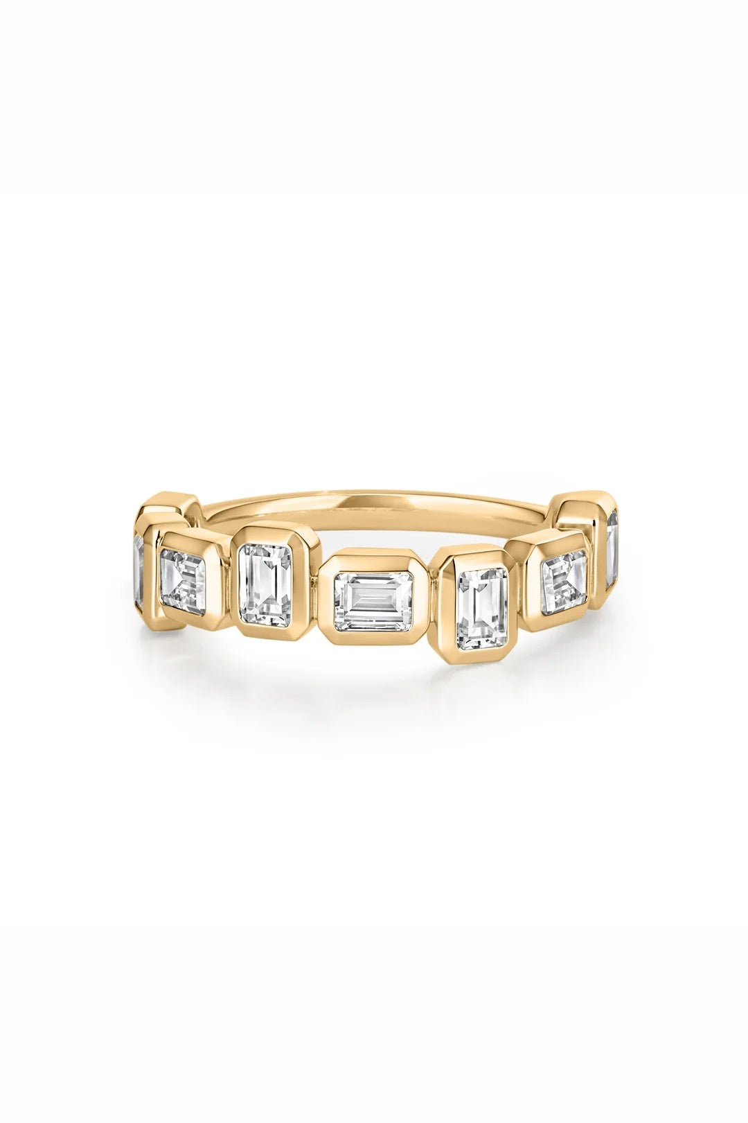 Emerald cut lab diamond band in 14K yellow gold
