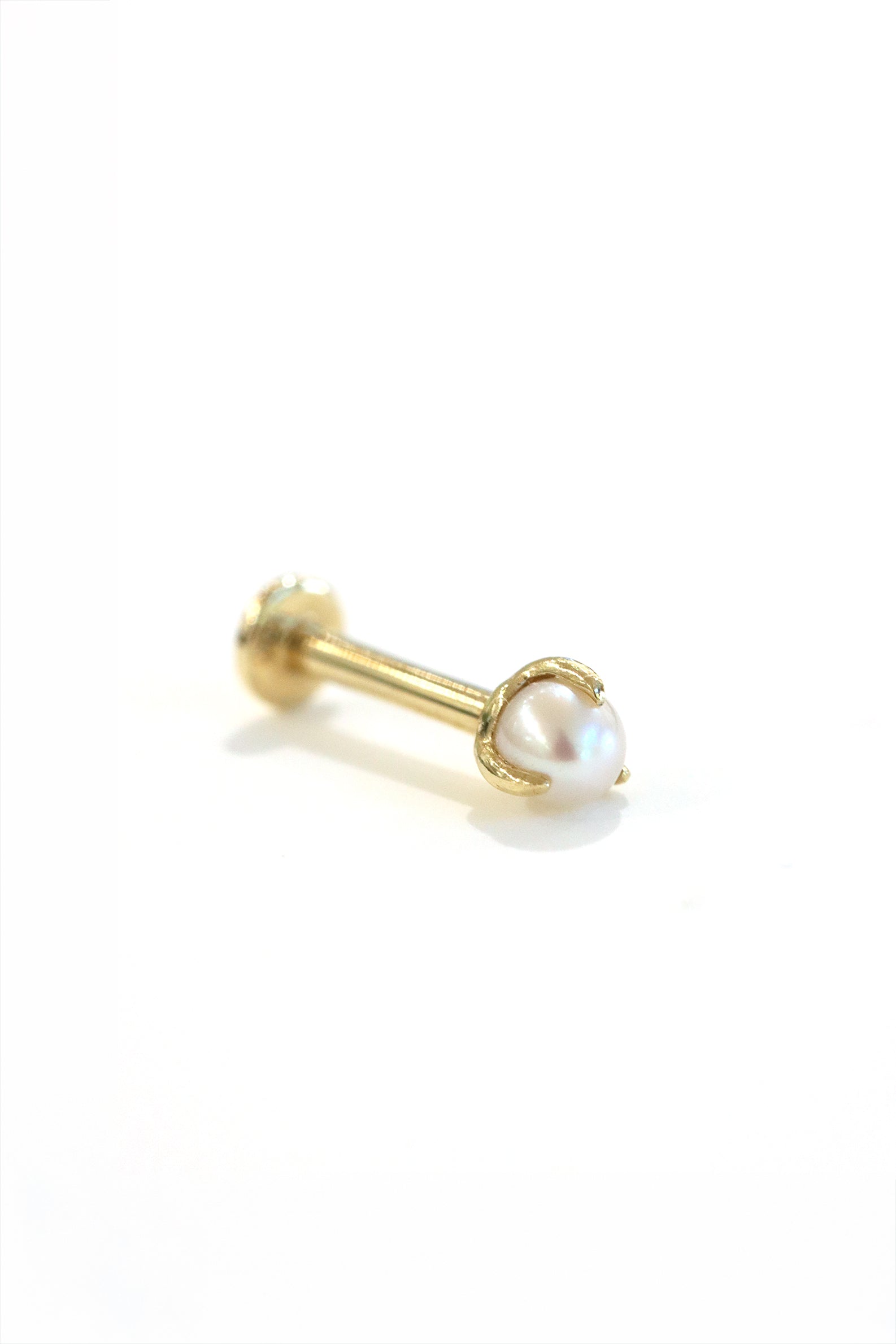 Single 3mm freshwater pearl threaded flat back stud in 14K yellow gold