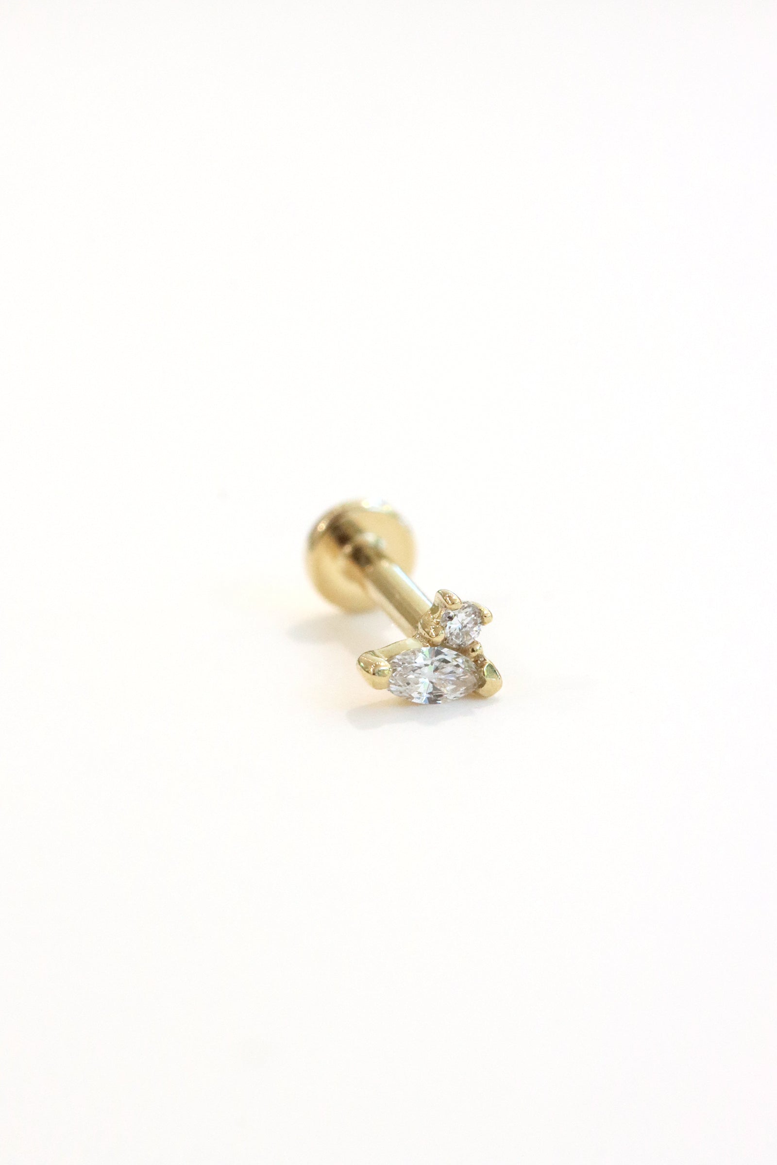 Marquise and round lab diamond flat back stud