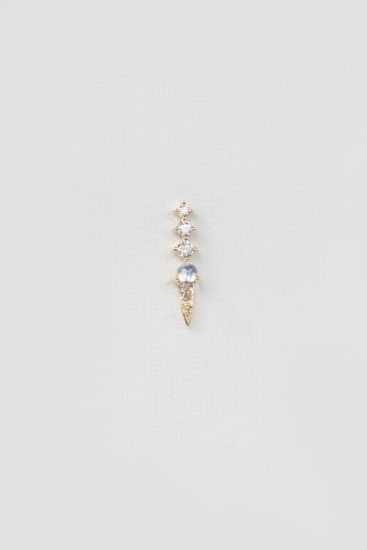 Moonstone and diamond single earring in 14k yellow gold by Celine Daoust.