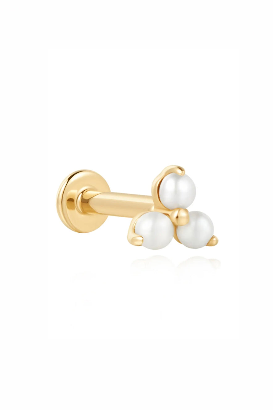 Freshwater pearl trio threaded flat back stud in 14K yellow gold