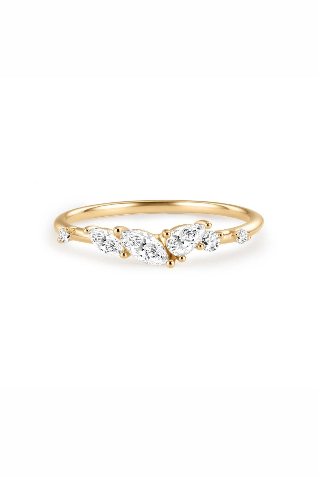 Mixed cut lab diamond contour ring in 14K yellow gold