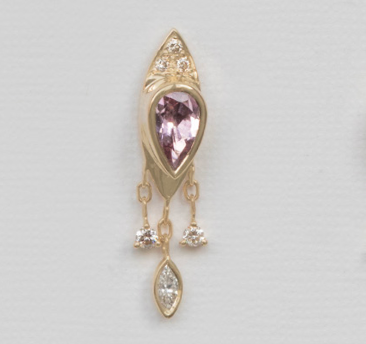 Celine Daoust tourmaline pear and diamonds stud earring in solid 14k yellow gold
