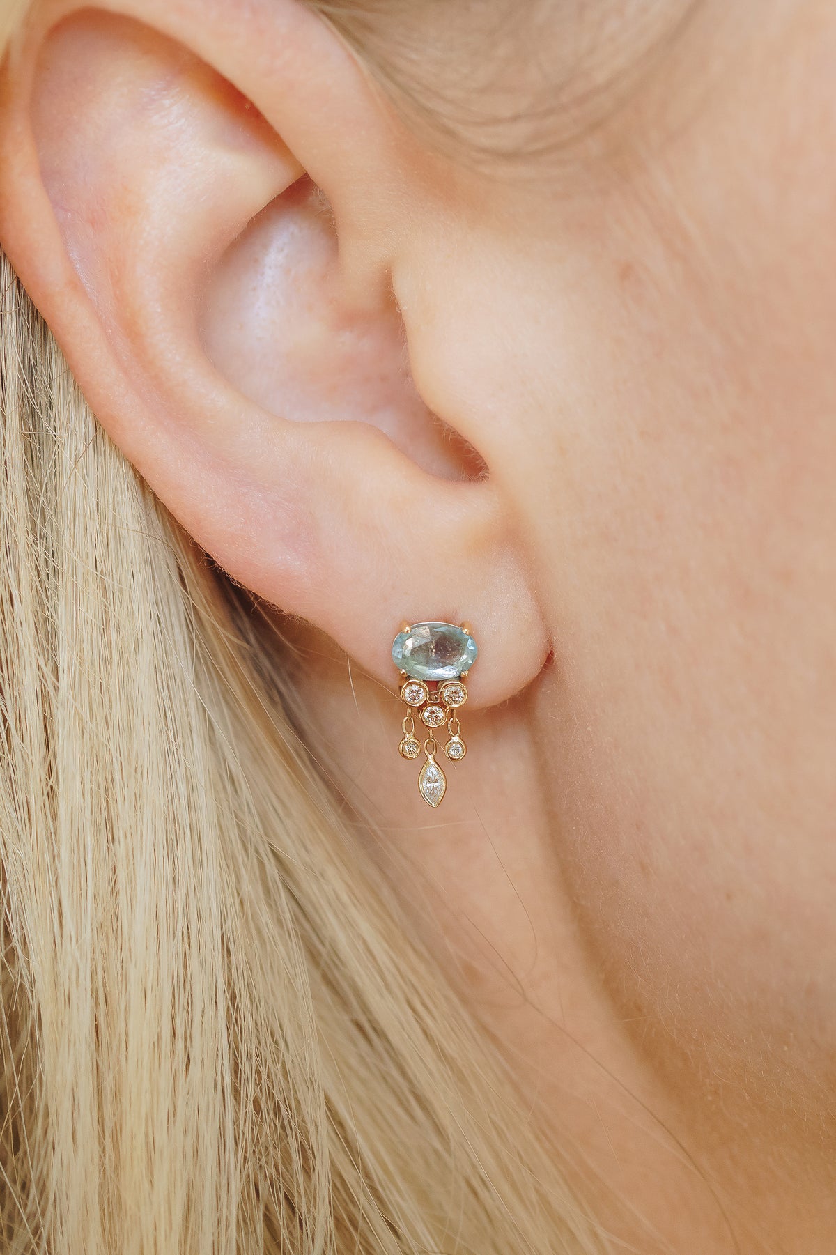 Celine Daoust aquamarine and diamonds jellyfish earring in solid 14k yellow gold
