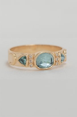 Blue Tourmaline and Diamond Totem Ring