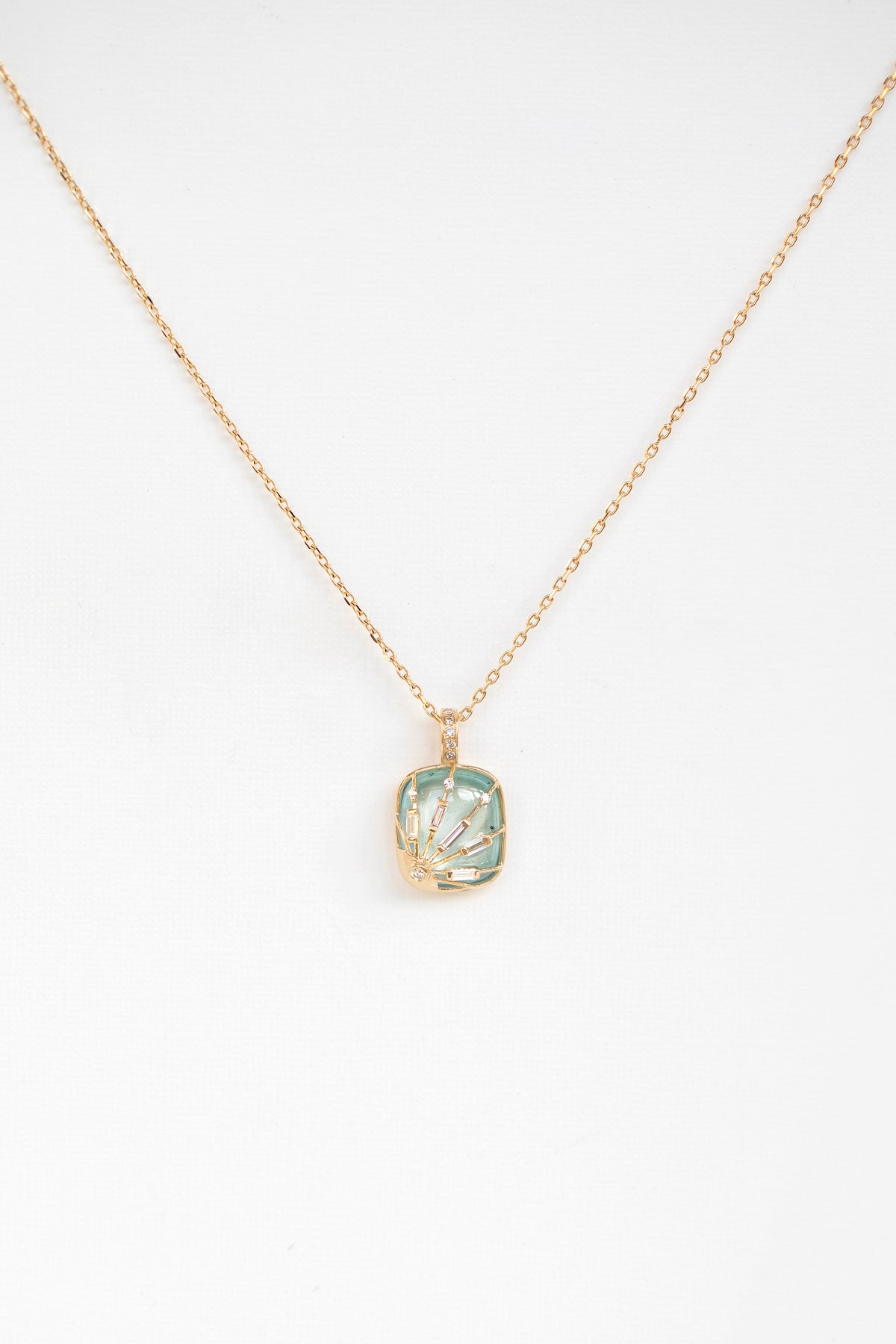 Aquamarine Sun & Diamonds Locket Necklace
