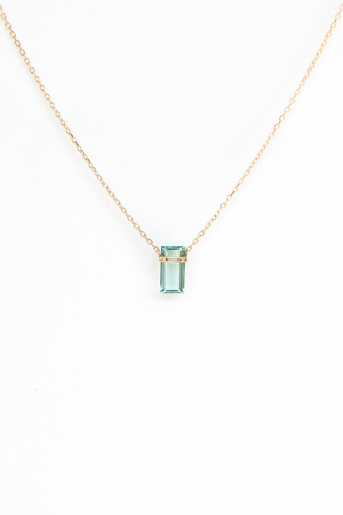 Celine Daoust tourmaline baguette and baguette diamond line necklace in solid 14k yellow gold