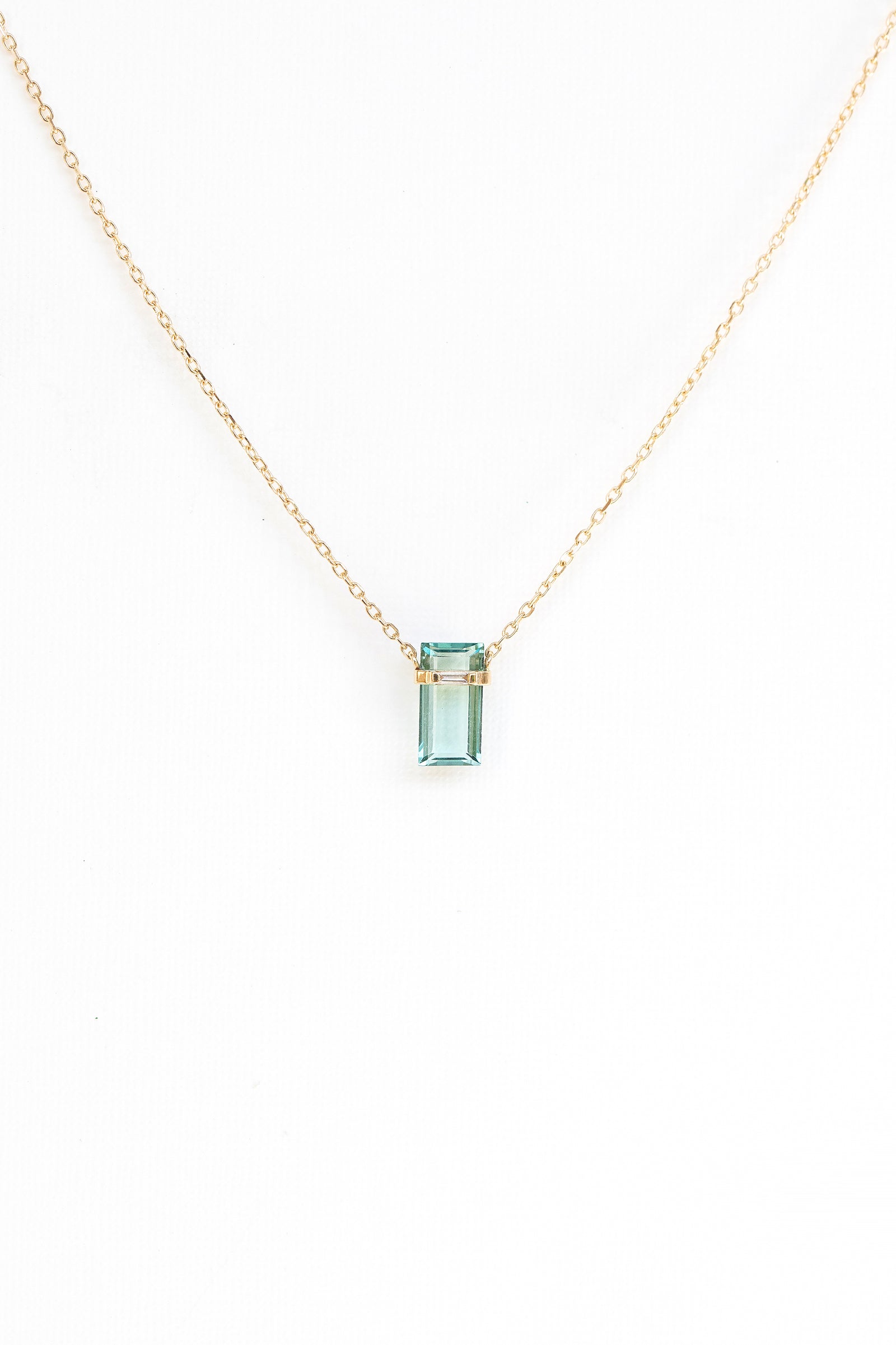 Celine Daoust tourmaline baguette and baguette diamond line necklace in solid 14k yellow gold