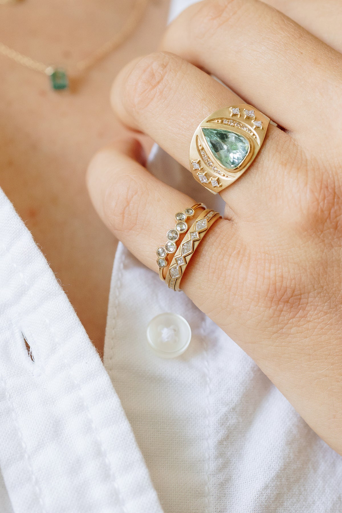 Twisted champagne diamond ring in 14k yellow gold by Celine Daoust.