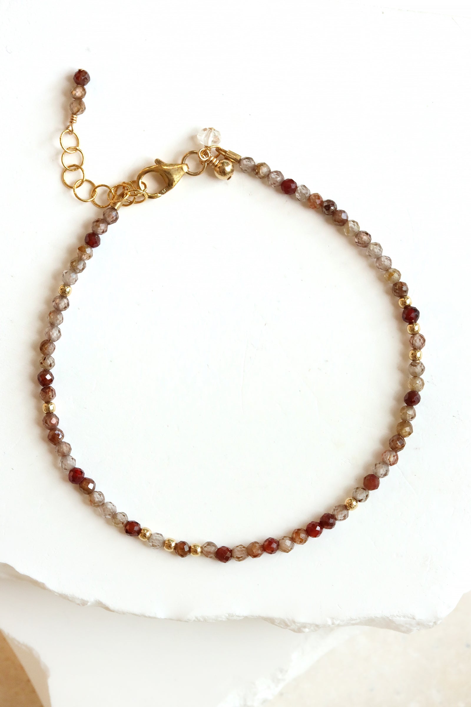 Chocolate zircon beaded bracelet with herkimer accent and gold filled clasp, handmade by Mickey Lynn in Atlanta