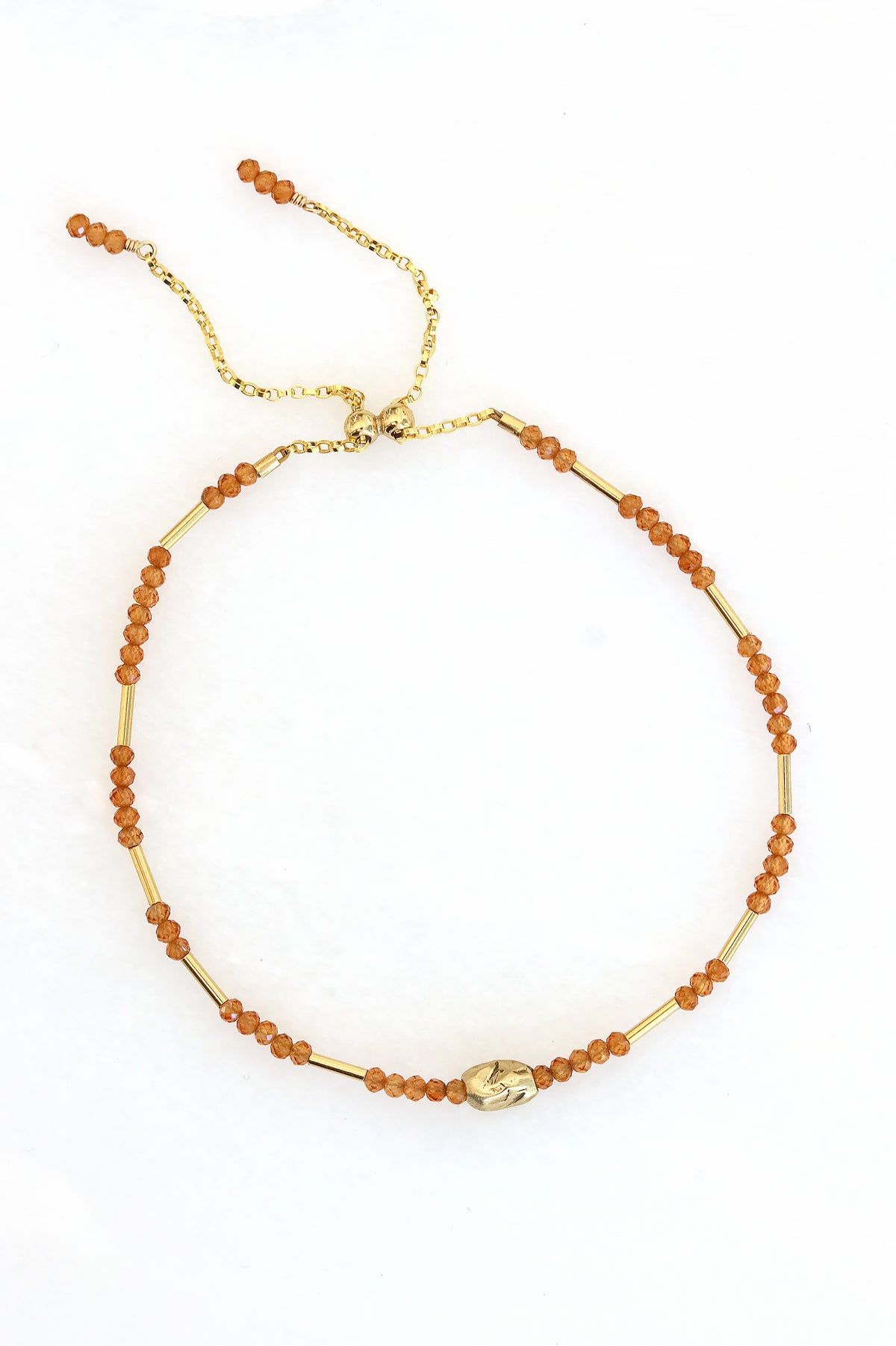 Delicate citrine and gold beaded bracelet with adjustable closure