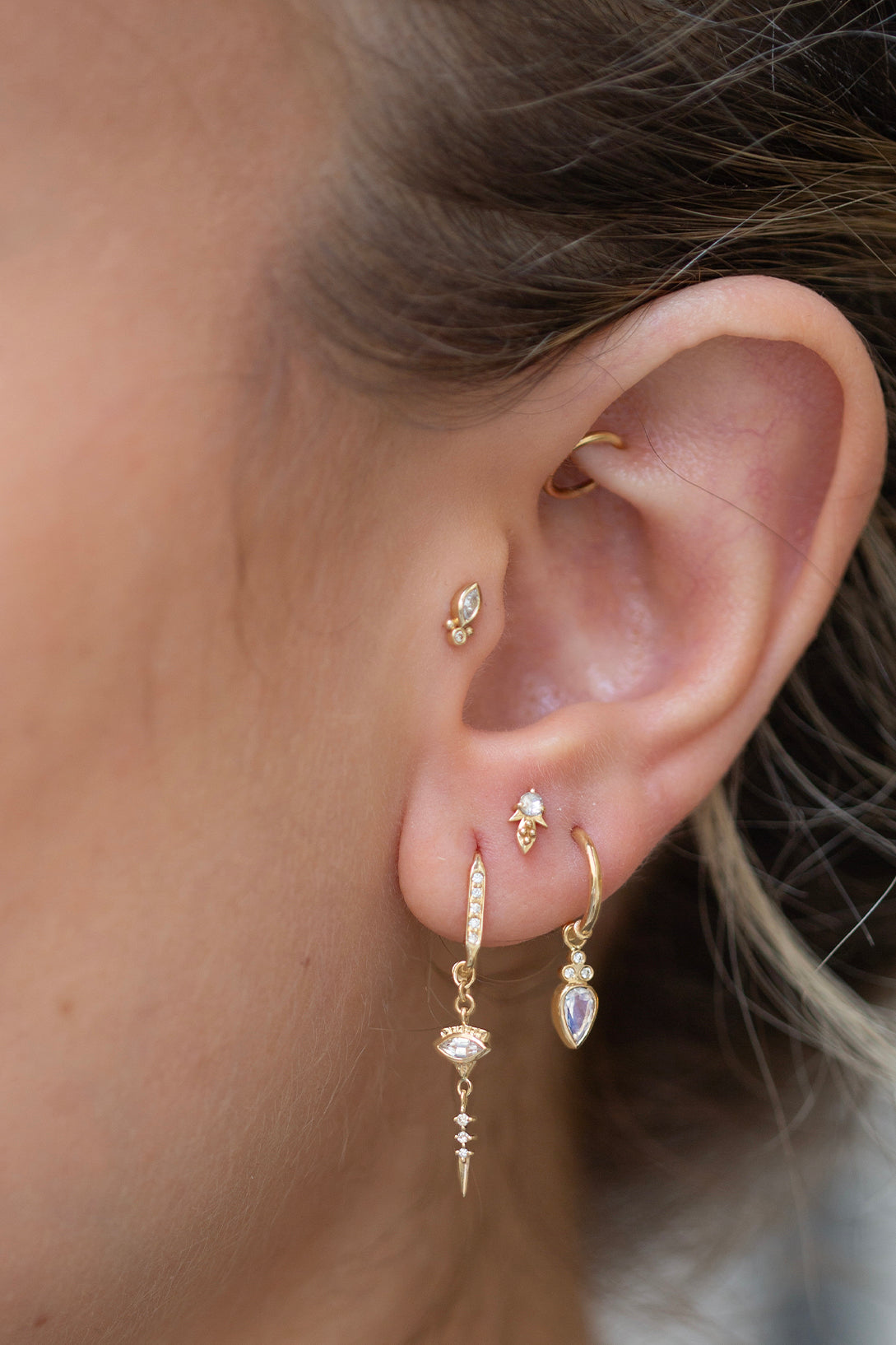 Diamond marquise flatback stud in 14k yellow gold by Celine Daoust.