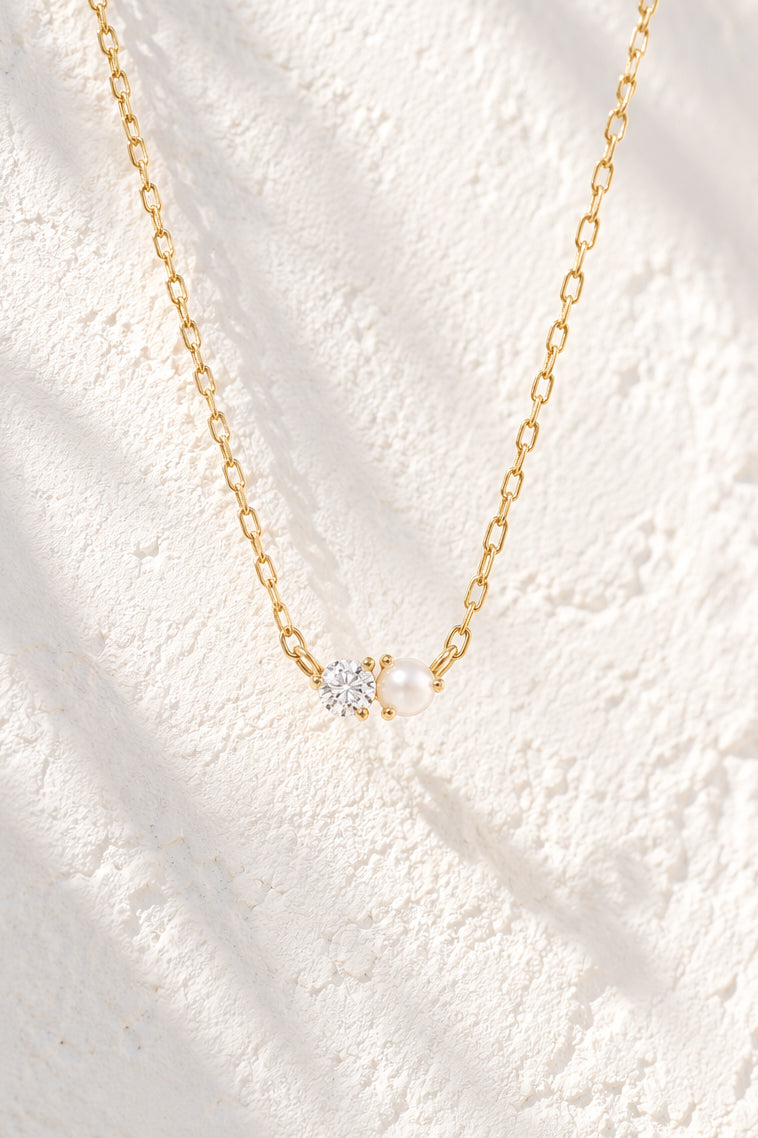Round Lab Diamond & Pearl Necklace