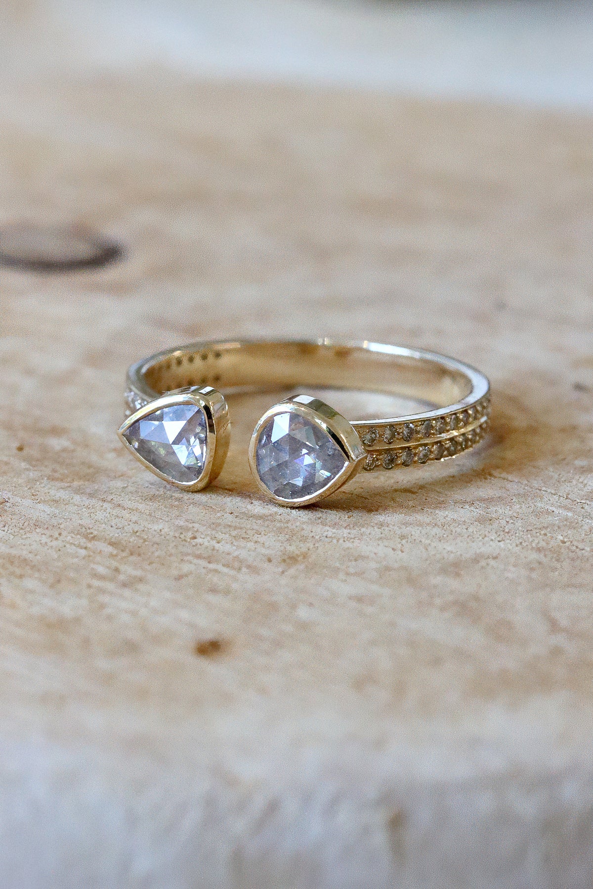 Celine Daoust champagne diamonds open ring in solid 14k yellow gold