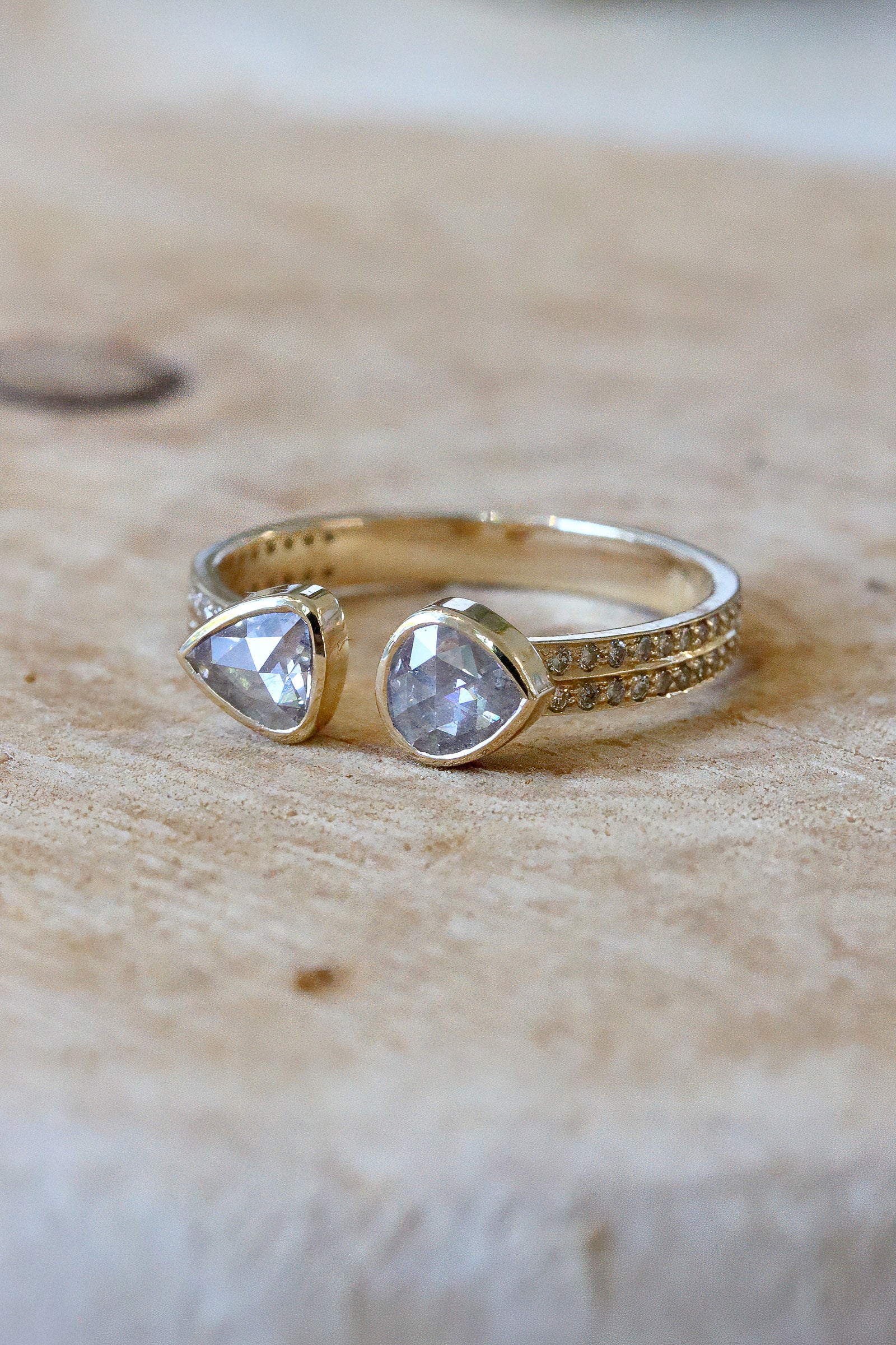 Celine Daoust champagne diamonds open ring in solid 14k yellow gold