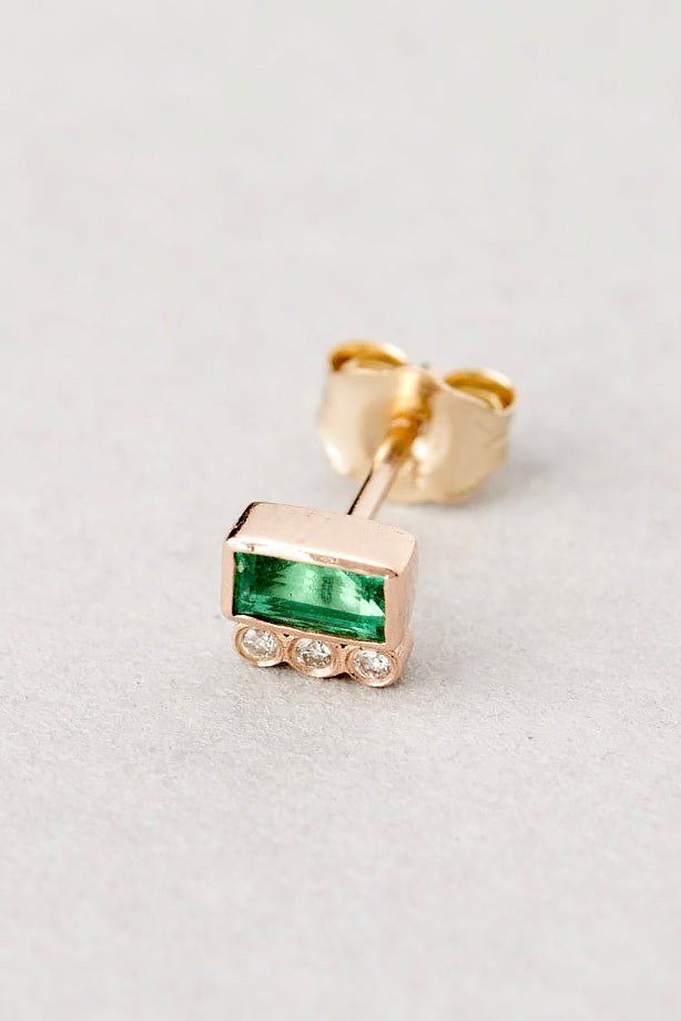 Emerald Baguette & Diamond Single Stud