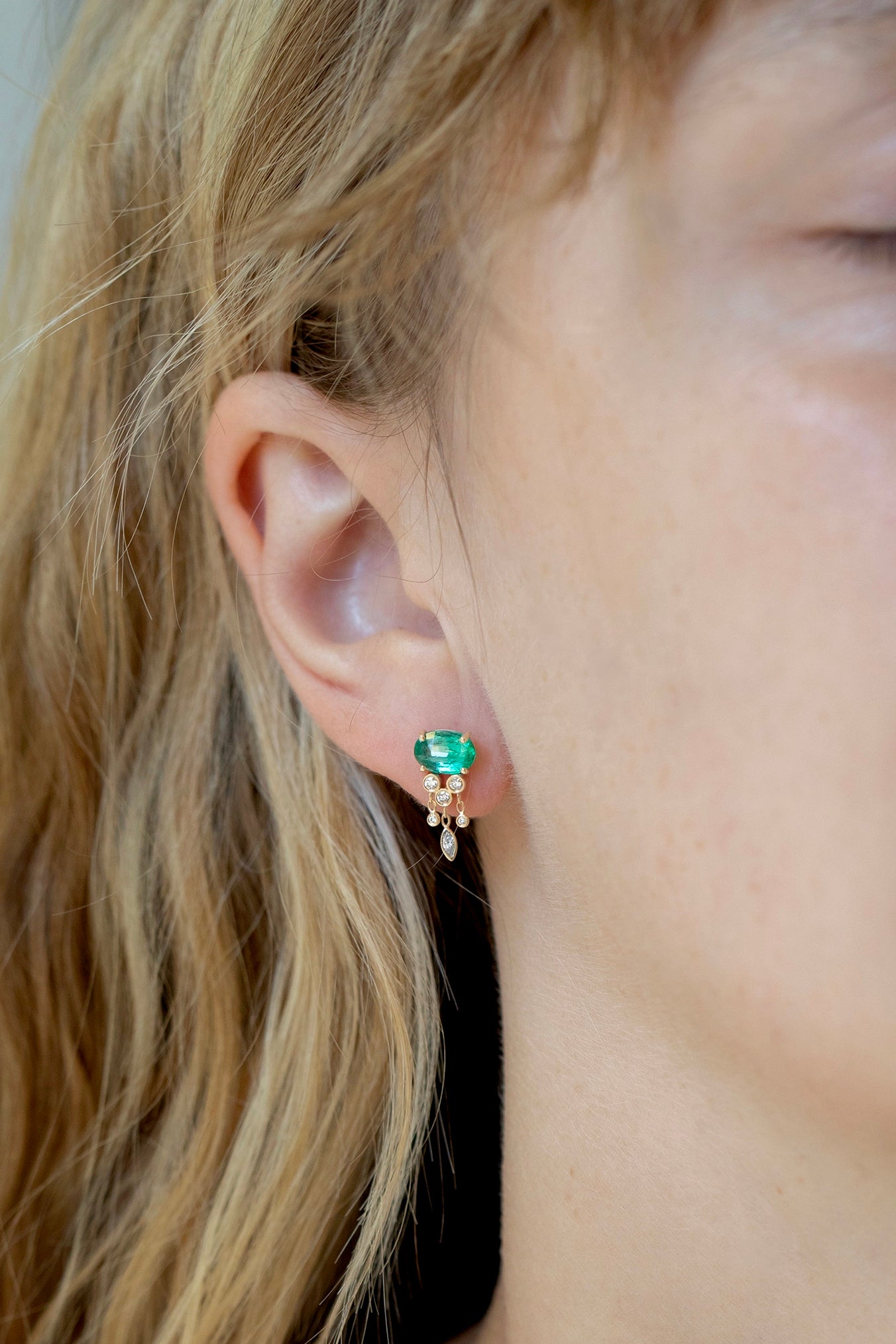 Céline Daoust marquise moonstone and diamond french hook earrings in solid 14k yellow gold