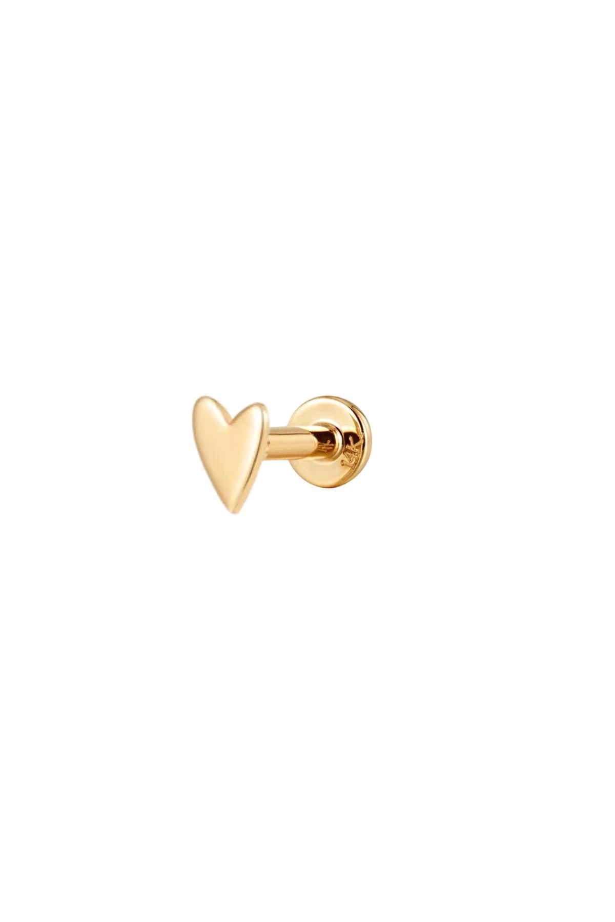 Polished 14K yellow gold heart threaded flat back stud