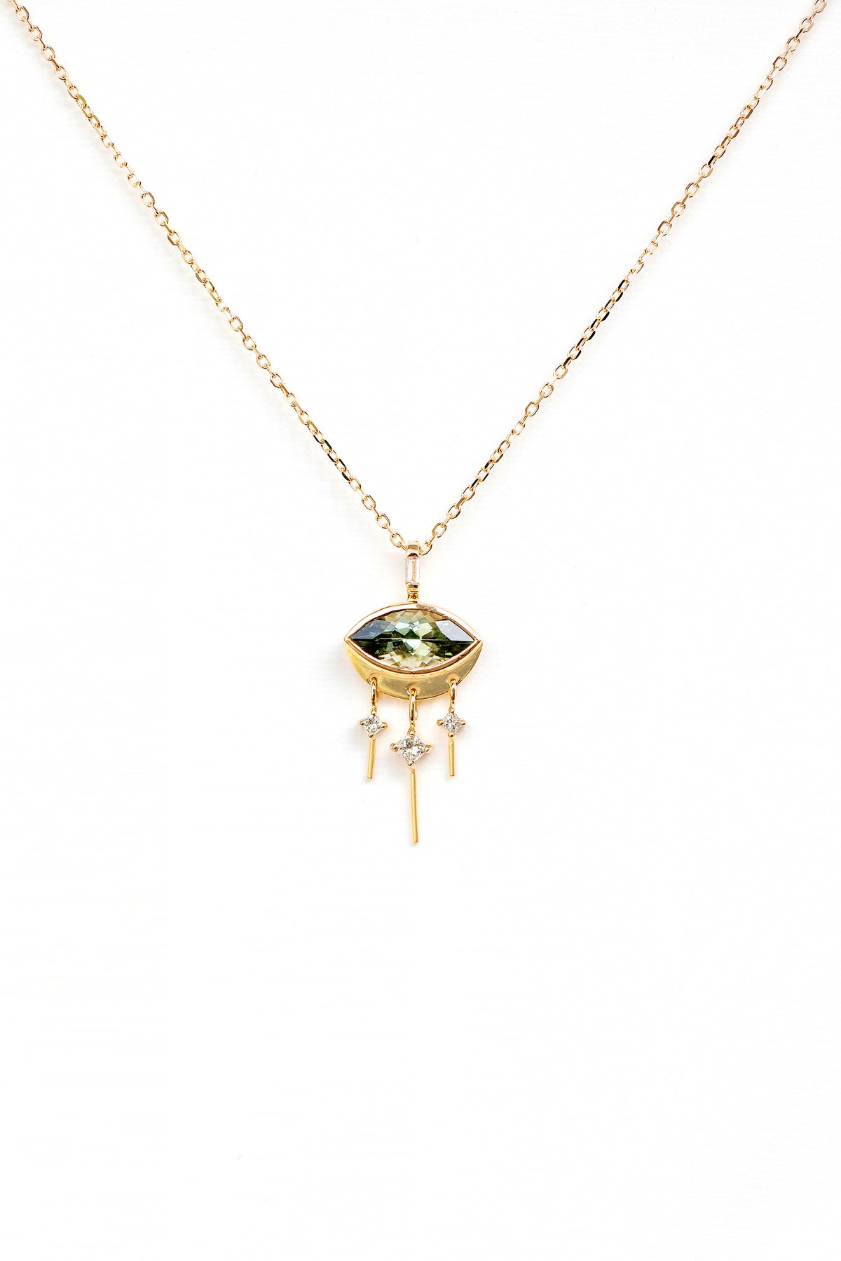 Tourmaline Marquise Eye & Diamond Necklace