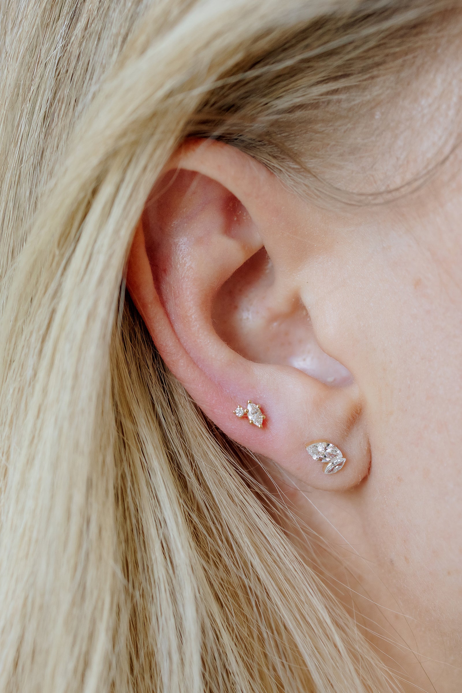 Marquise and round lab diamond flat back stud