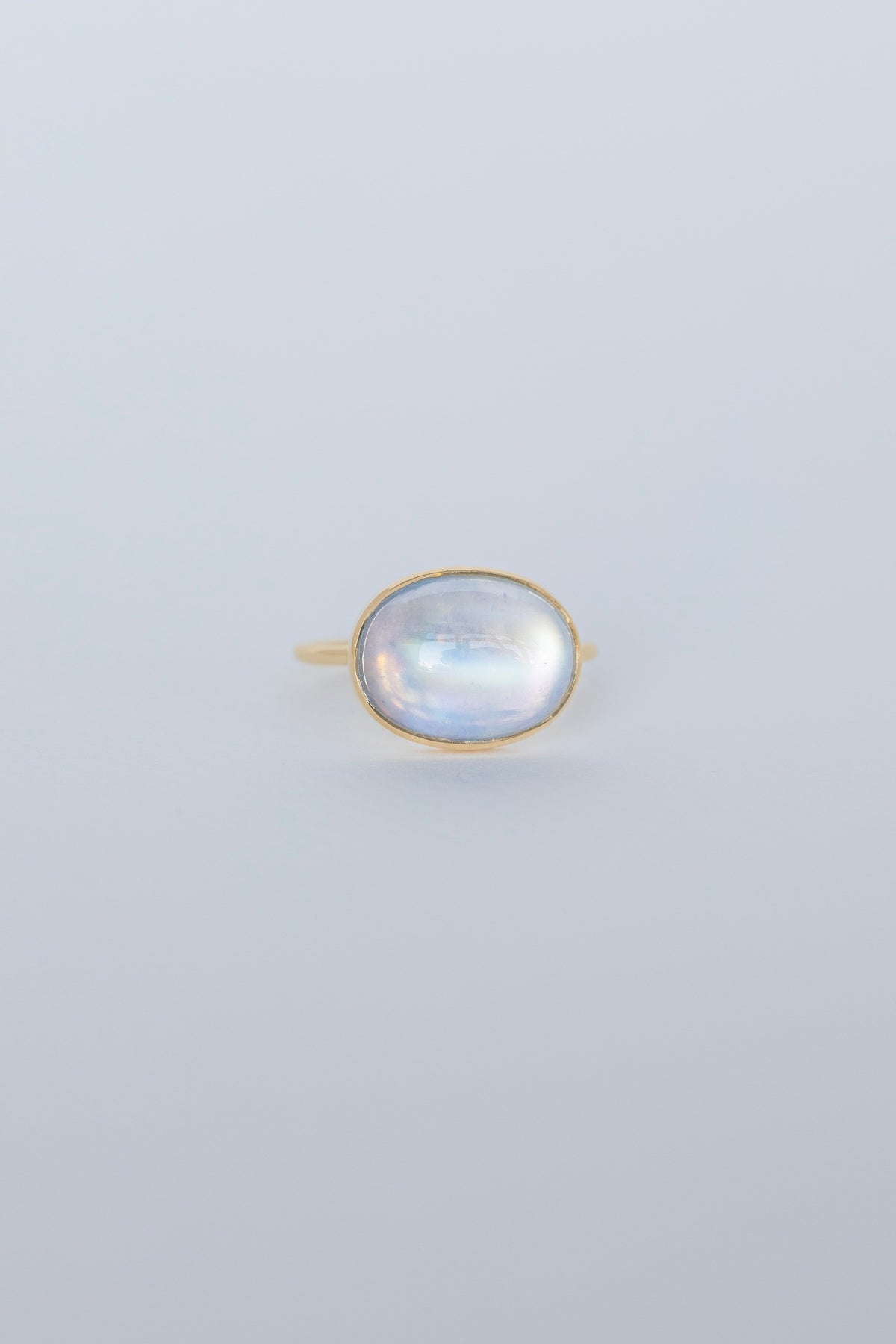 Céline Daoust rainbow moonstone bubble ring in solid 14k yellow gold