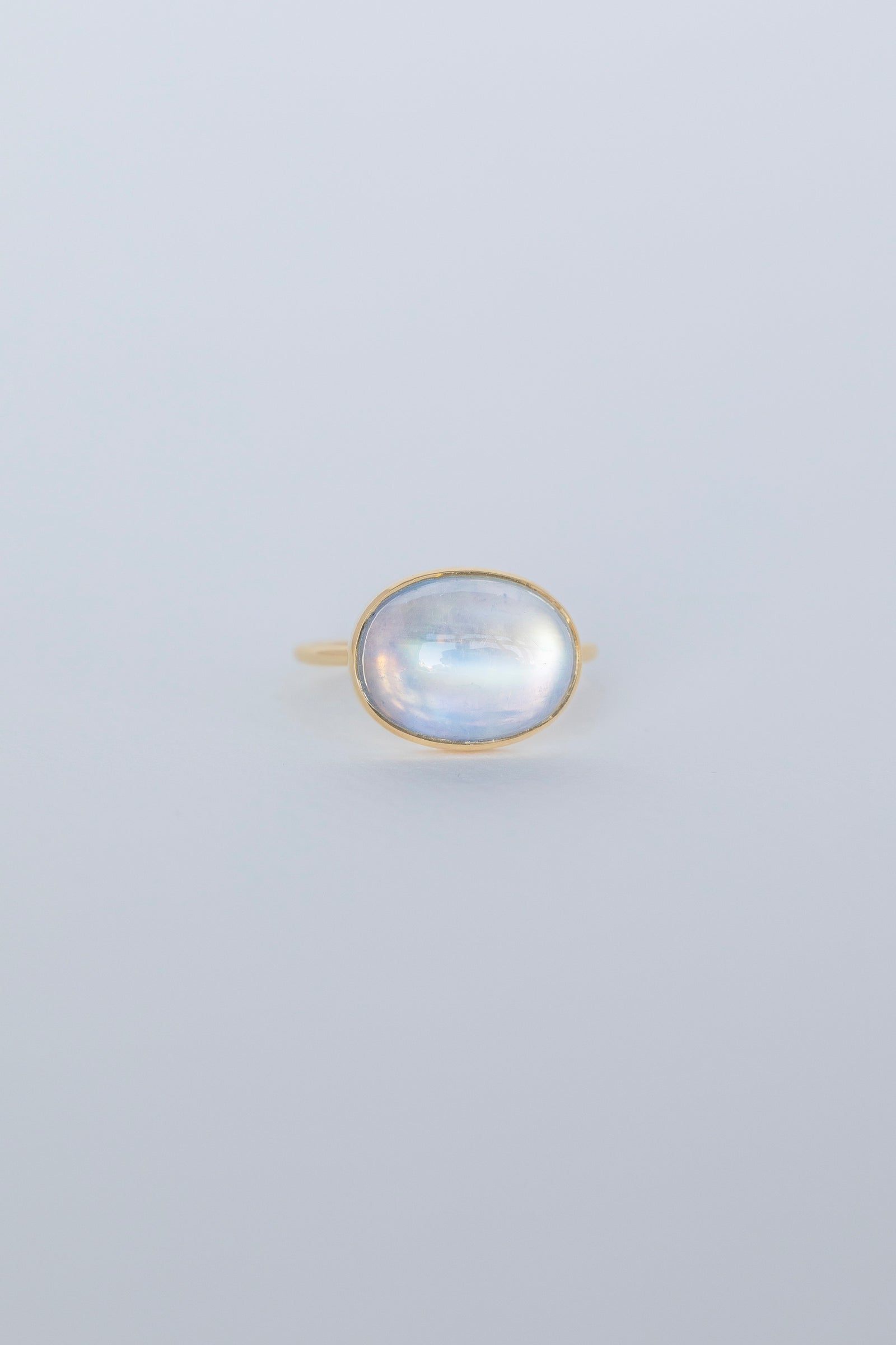 Céline Daoust rainbow moonstone bubble ring in solid 14k yellow gold