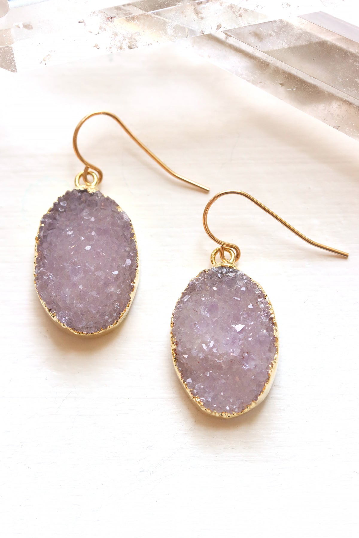 Oval Druzy Drop Earrings
