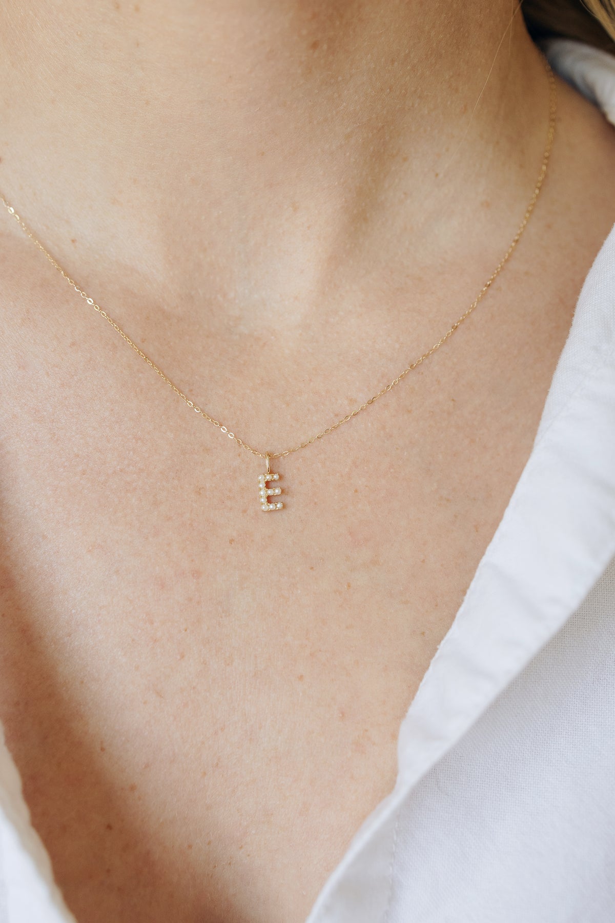 Pavé Pearl Initial Necklace