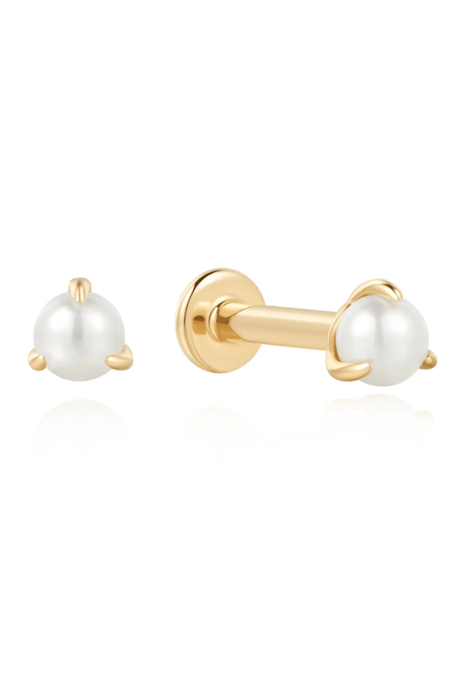 Pair of 3mm freshwater pearl threaded flat back studs in 14K gold