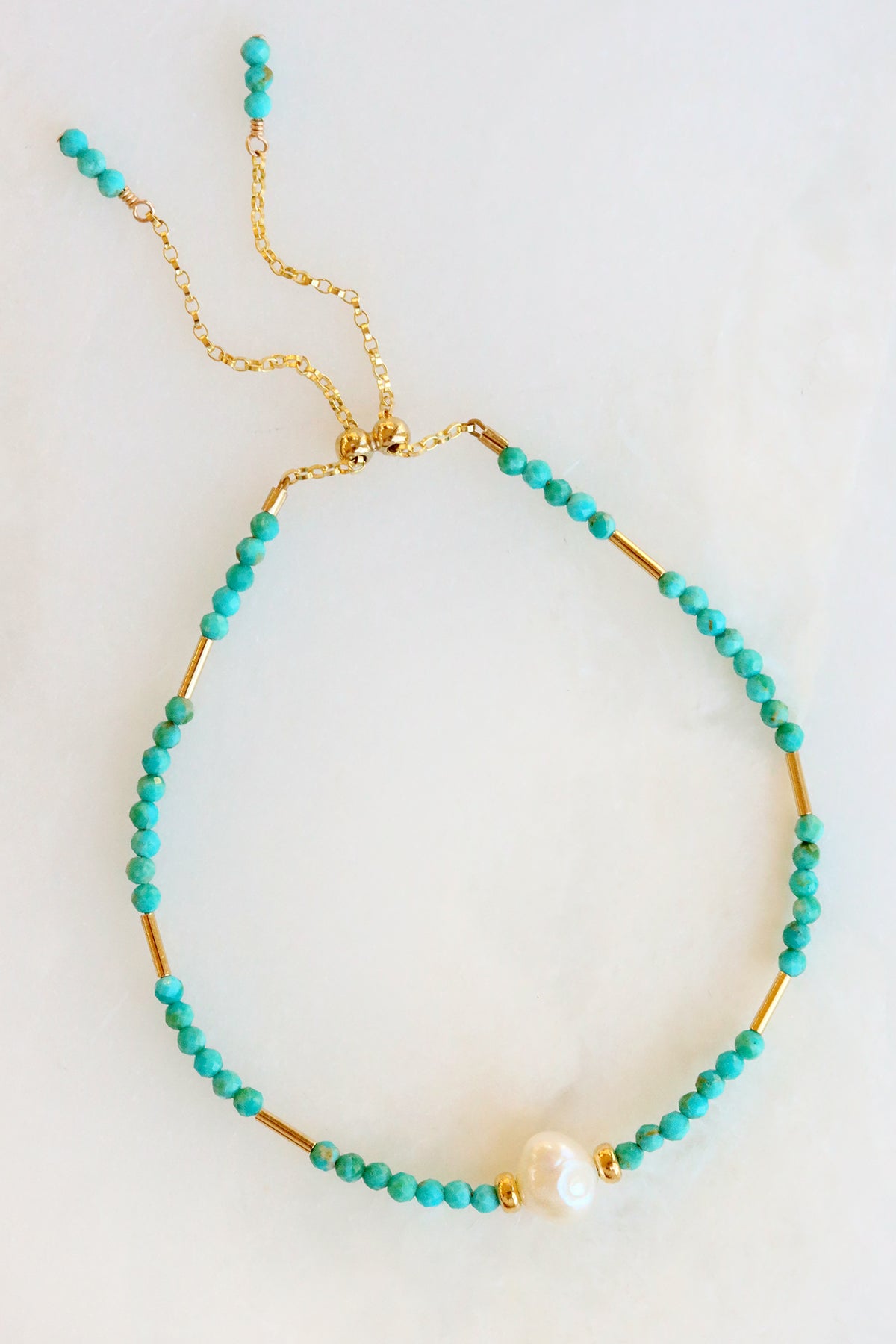 Turquoise Pearl Gold Bracelet