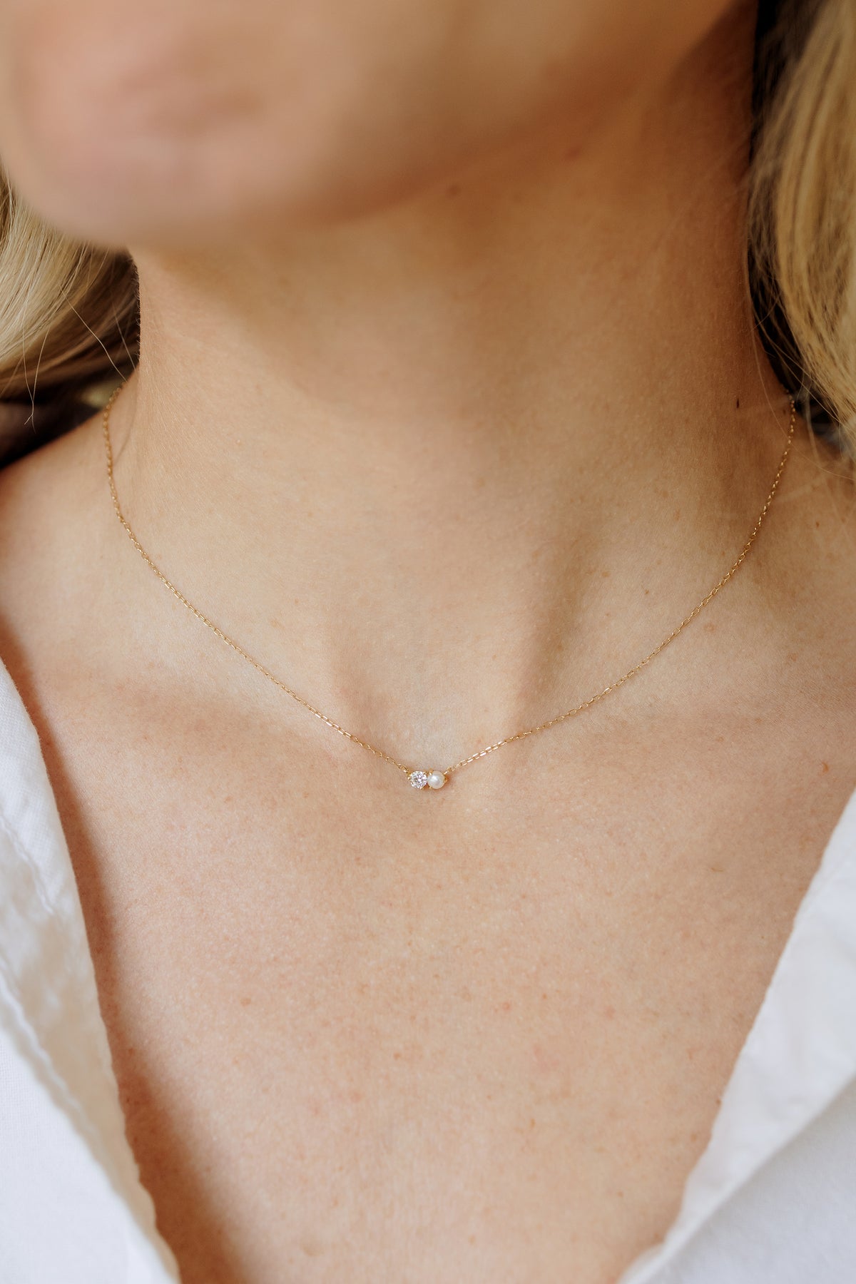 Invisible-Set Round Diamond & Pearl Necklace