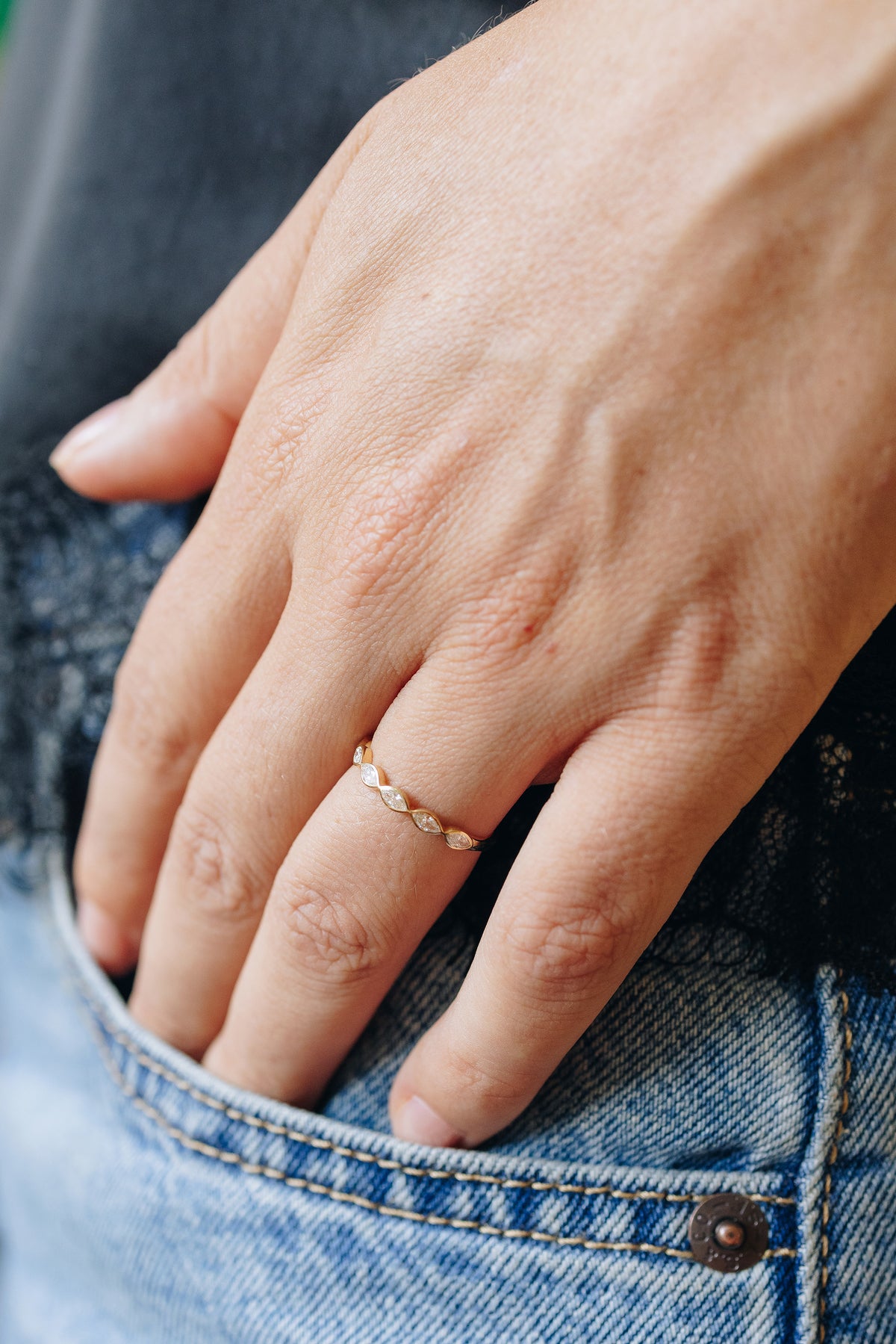 Marquise lab diamond eternity ring in 14K yellow gold