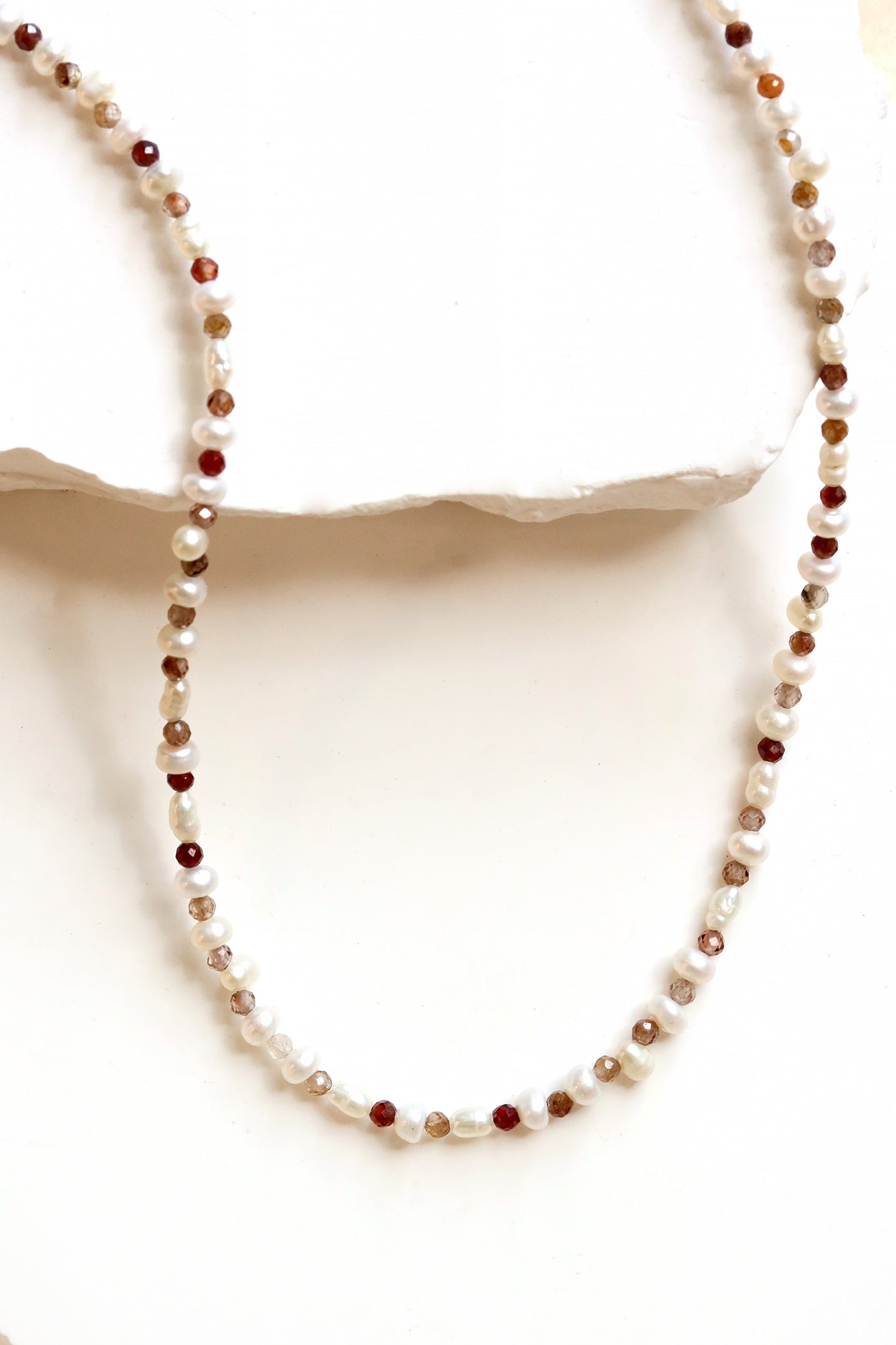 Chocolate zircon and pearl beaded necklace, handmade by Mickey Lynn in Atlanta