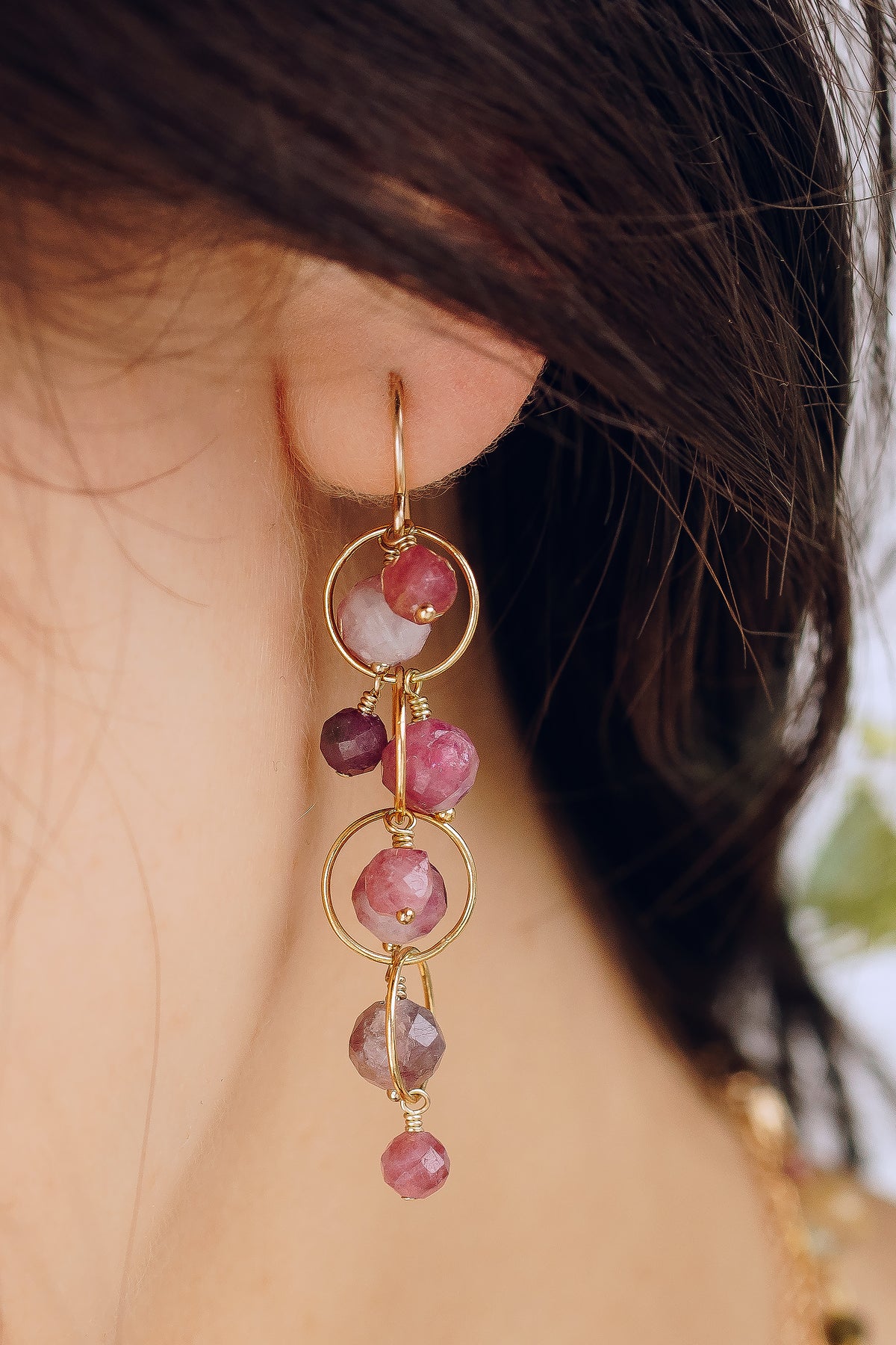 Pink Tourmaline Cluster Earrings