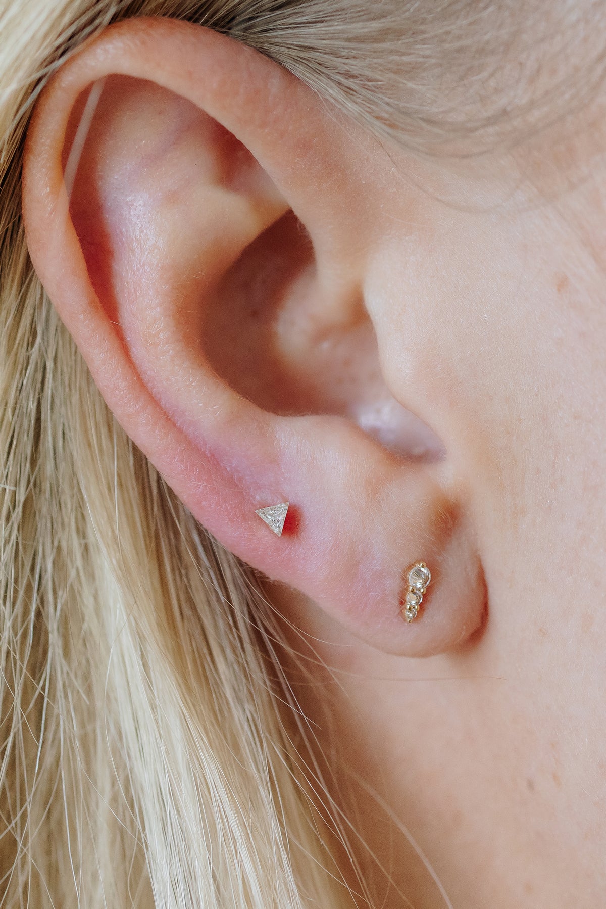 A trillion lab diamond on solid 14K gold with a threaded flat back. Sold individually. | Mickey Lynn