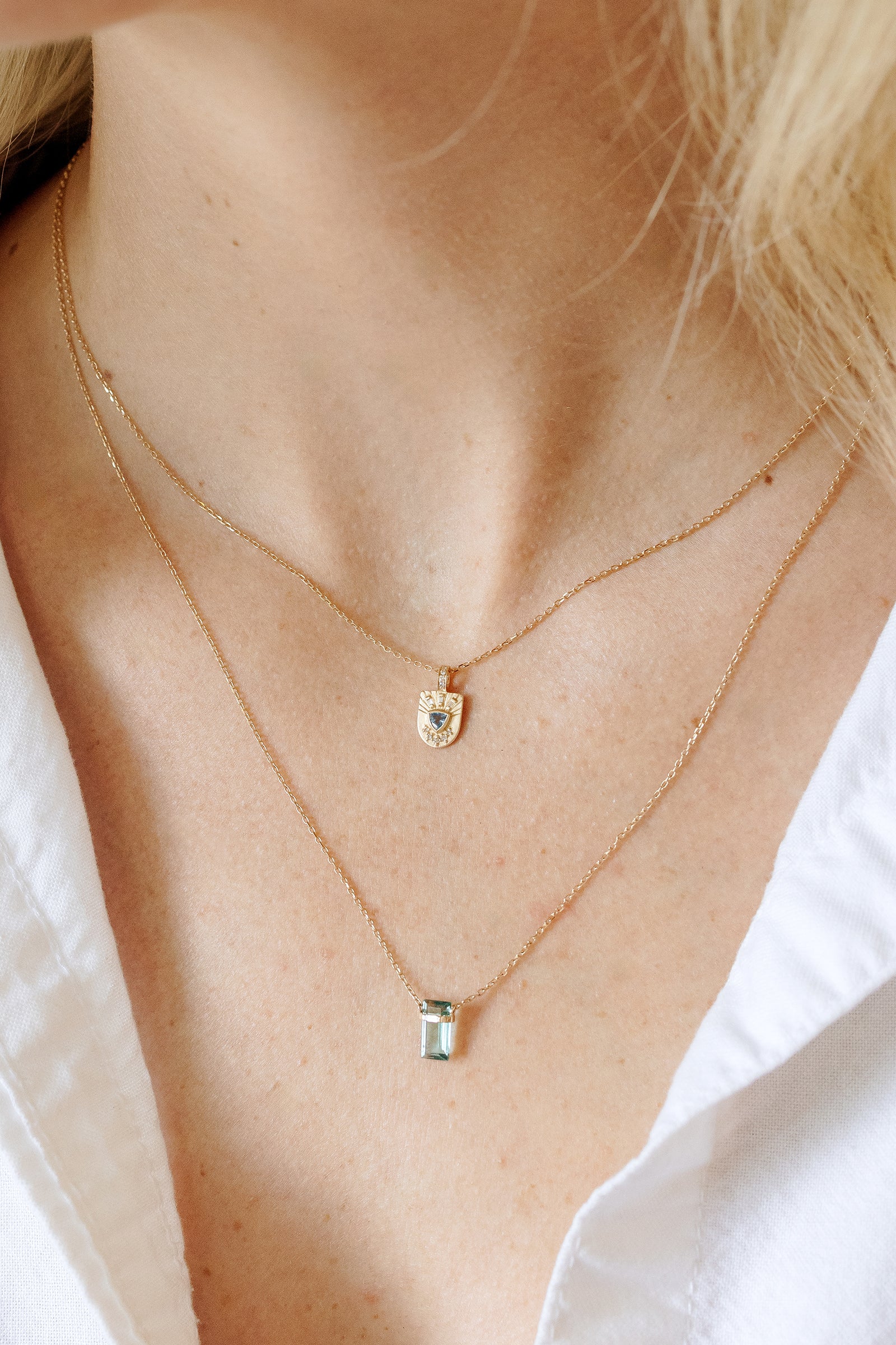 Celine Daoust trillian aquamarine and diamonds totem necklace in 14k yellow gold