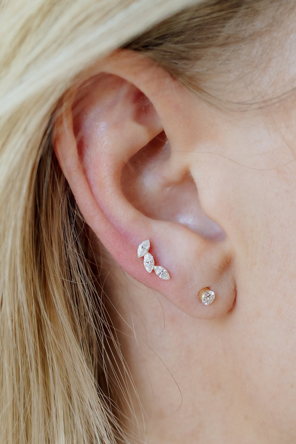 Afflora Triple Marquise Lab Diamond Threaded Stud