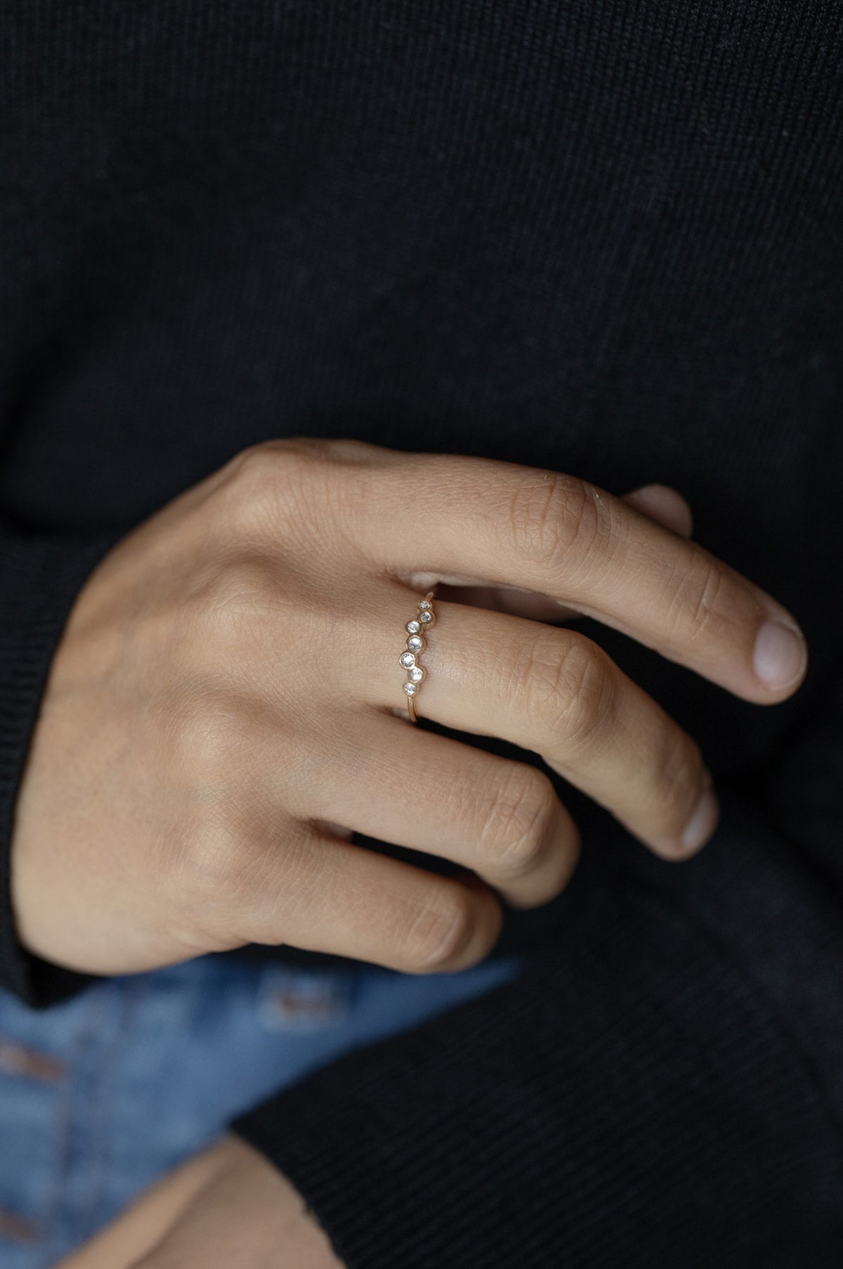Twisted champagne diamond ring in 14k yellow gold by Celine Daoust.