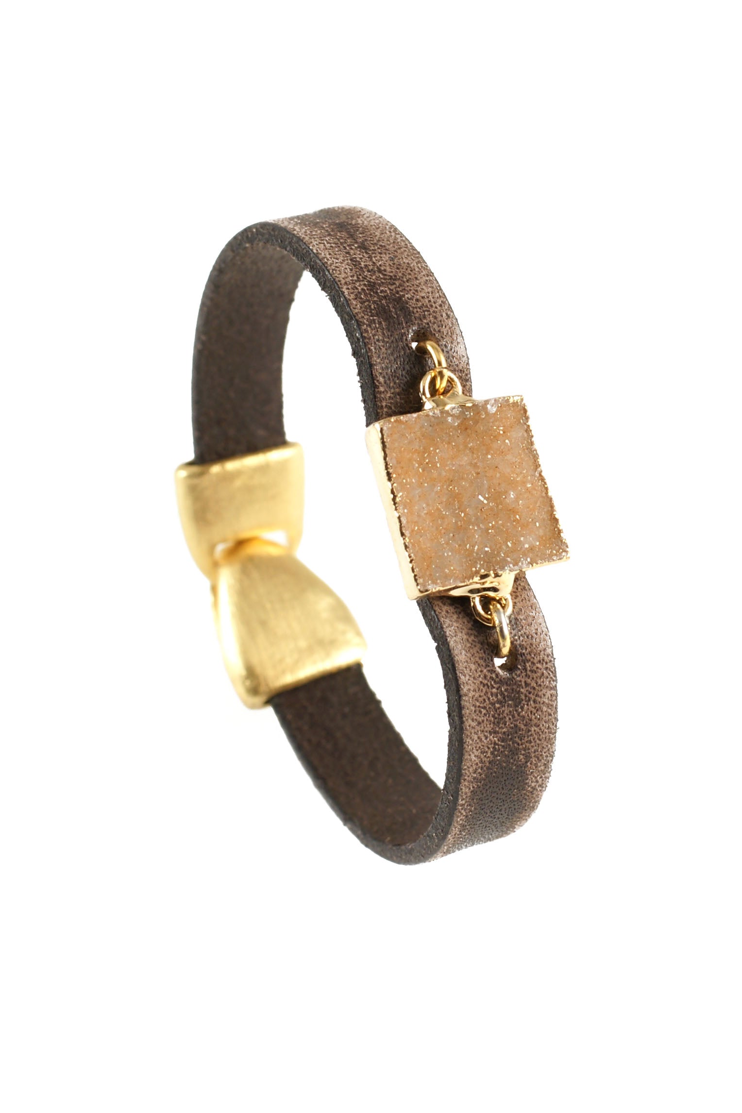Leather and Square Druzy Bracelet