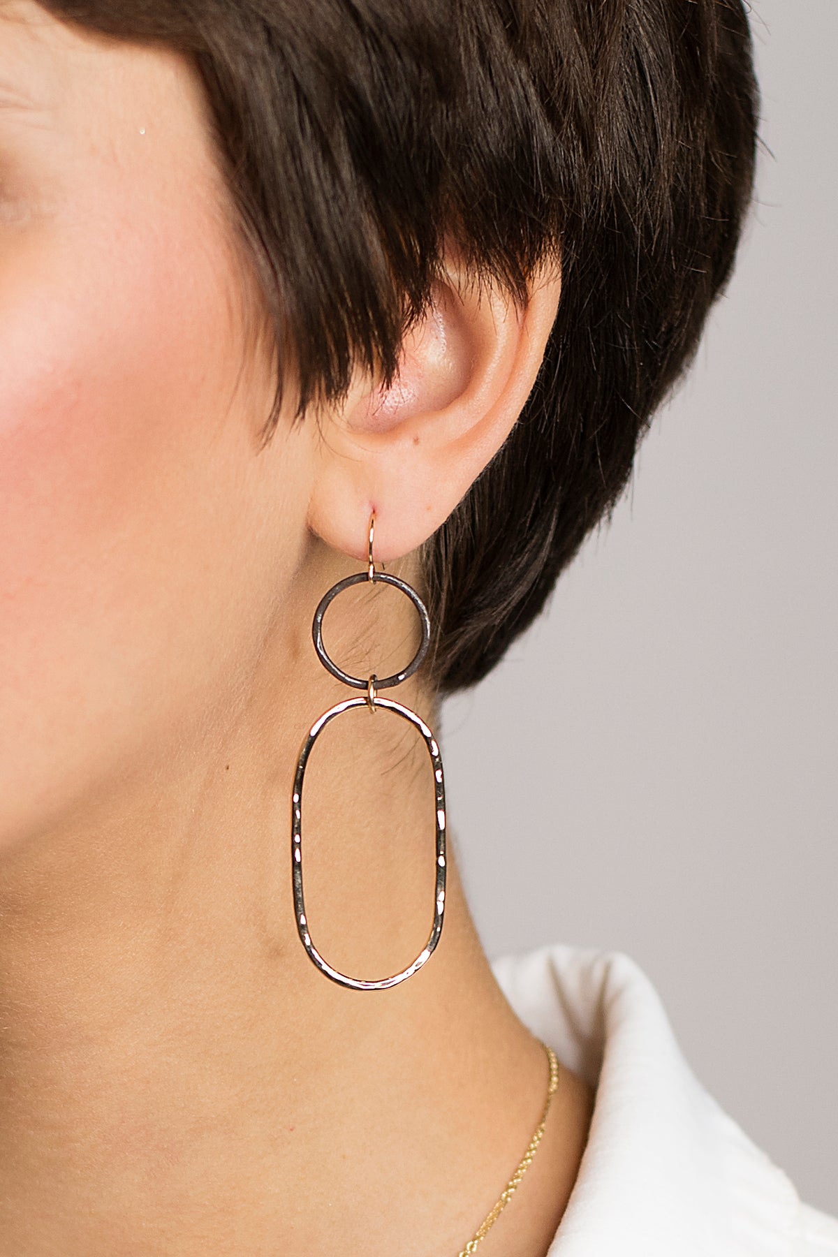 Hammered Gold &amp; Blackened Silver Earrings