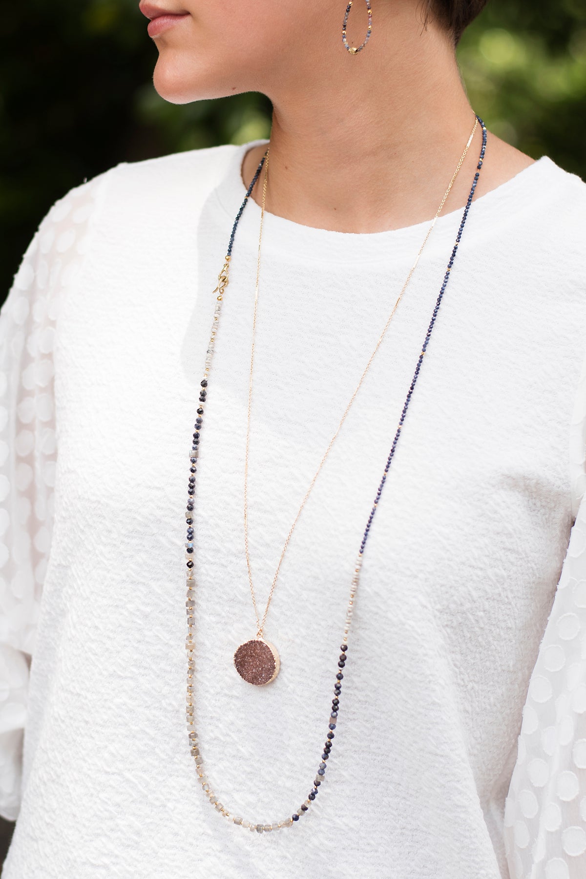 Large Round Druzy Necklace with Gold