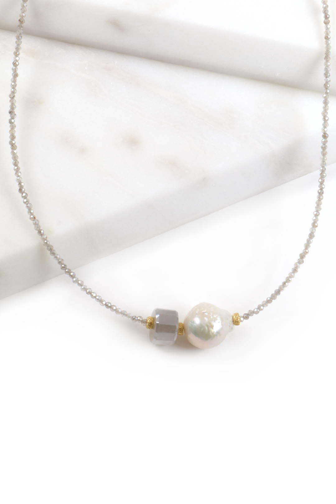 Freshwater Pearl Grey Moonstone Necklace