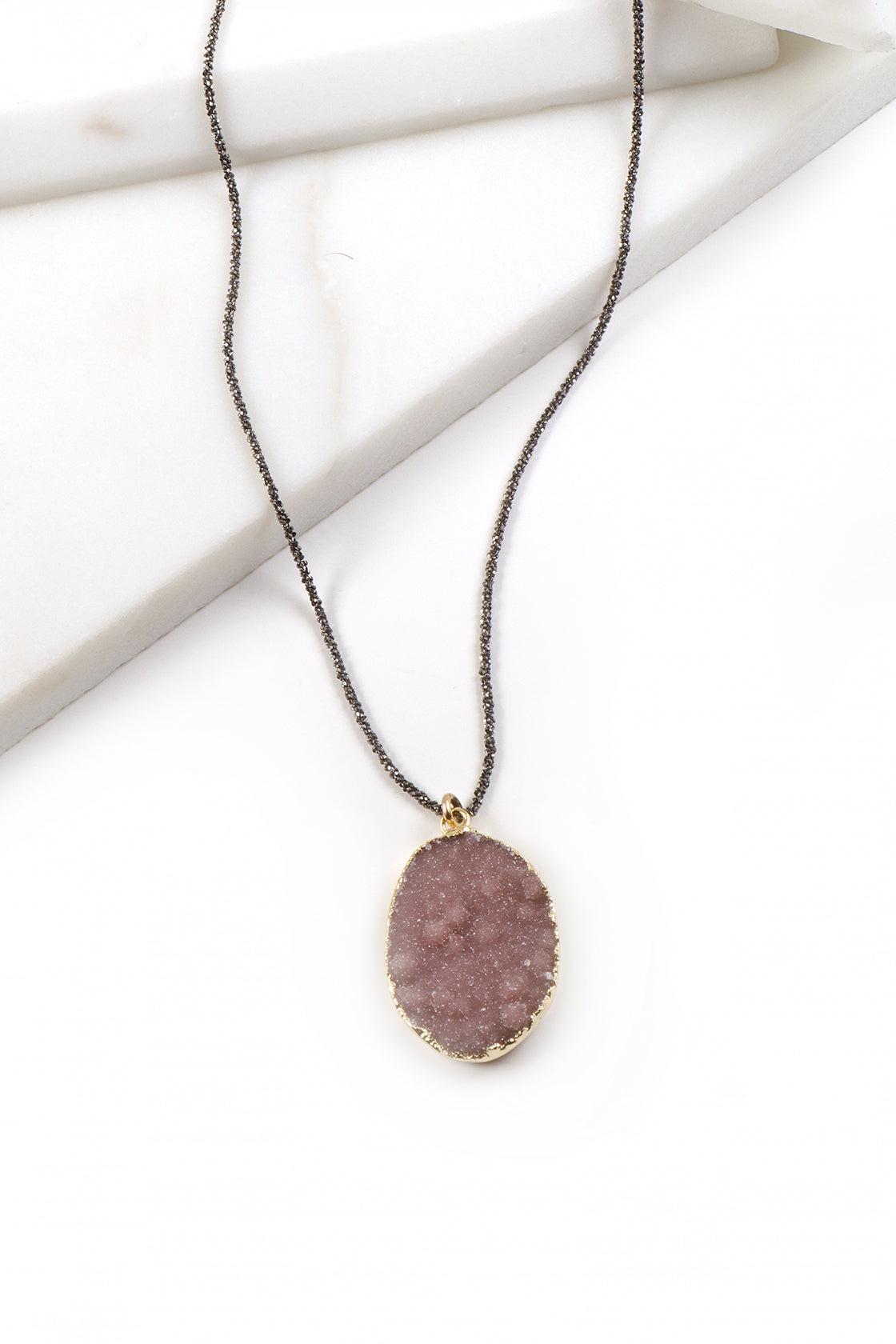 Druzy and Gunmetal Layering Necklace