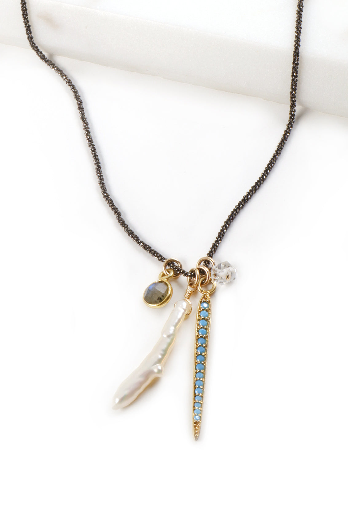 Turquoise Pave Charm Necklace