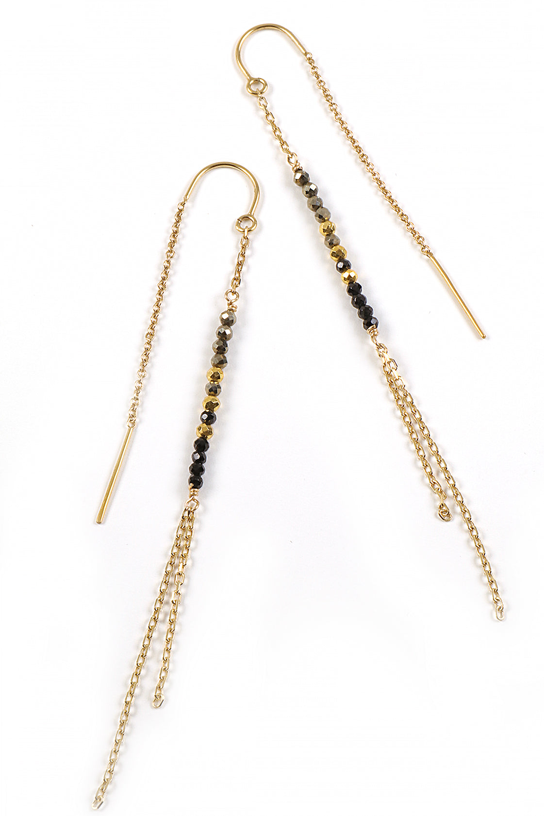 Black Spinel and Pyrite Threader Earrings